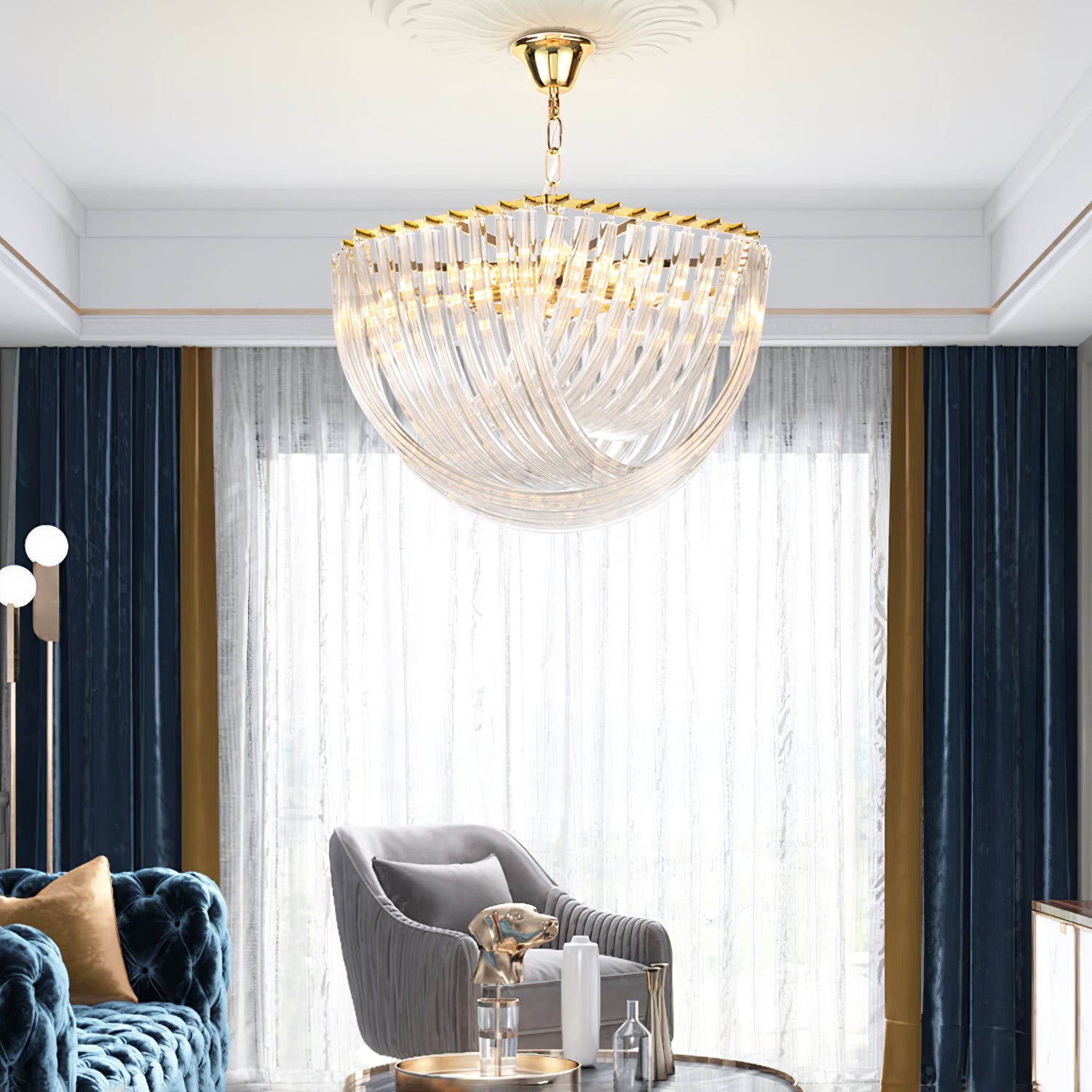 Aurora Chandelier Clear Curved Tiered - Blowlighting