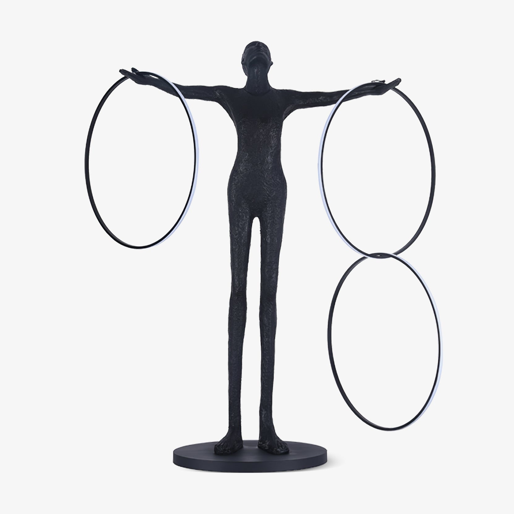 Eclipsa Dual-Ring Sculptural Black Metal Floor Lamp - Blowlighting