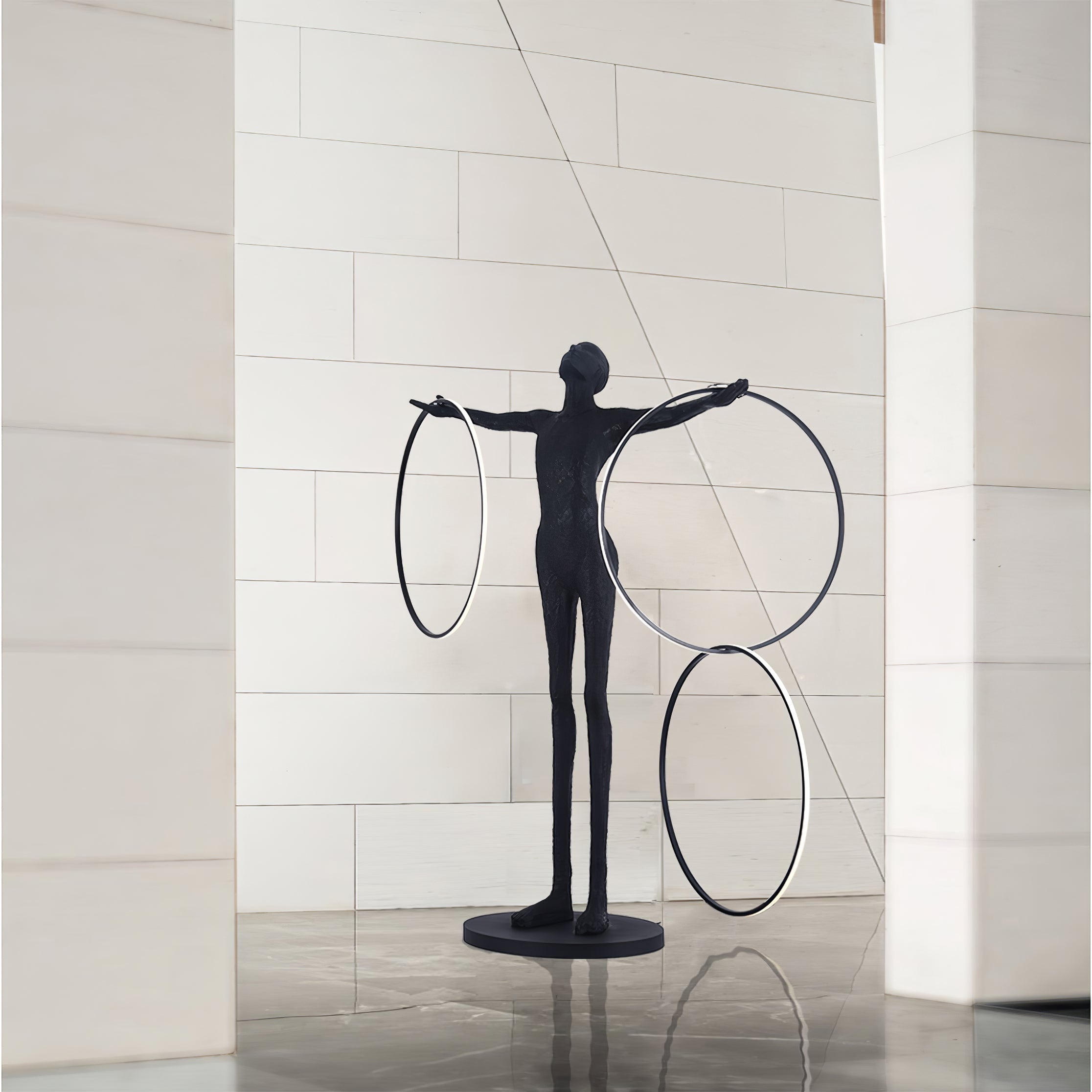 Eclipsa Dual-Ring Sculptural Black Metal Floor Lamp - Blowlighting