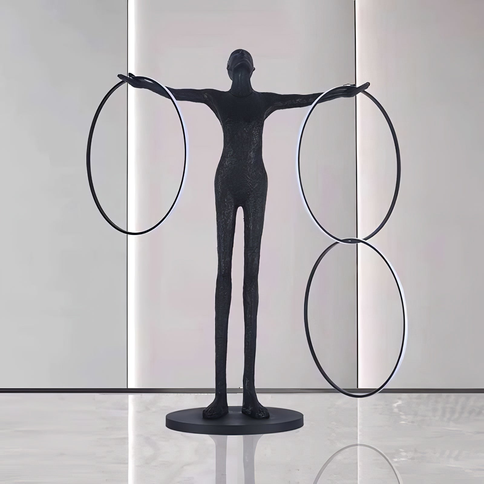 Eclipsa Dual-Ring Sculptural Black Metal Floor Lamp - Blowlighting