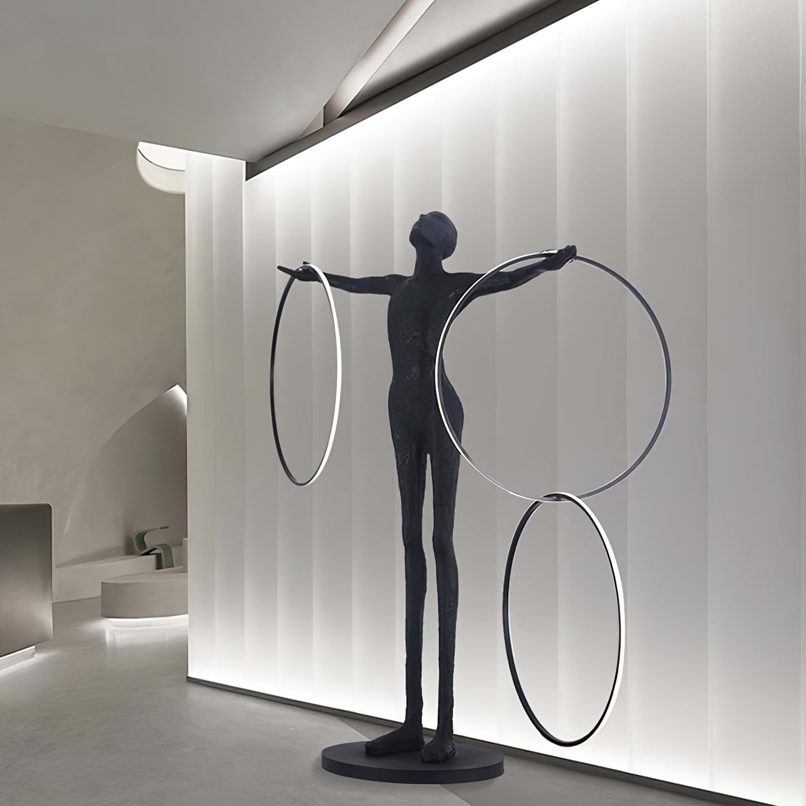 Eclipsa Dual-Ring Sculptural Black Metal Floor Lamp - Blowlighting