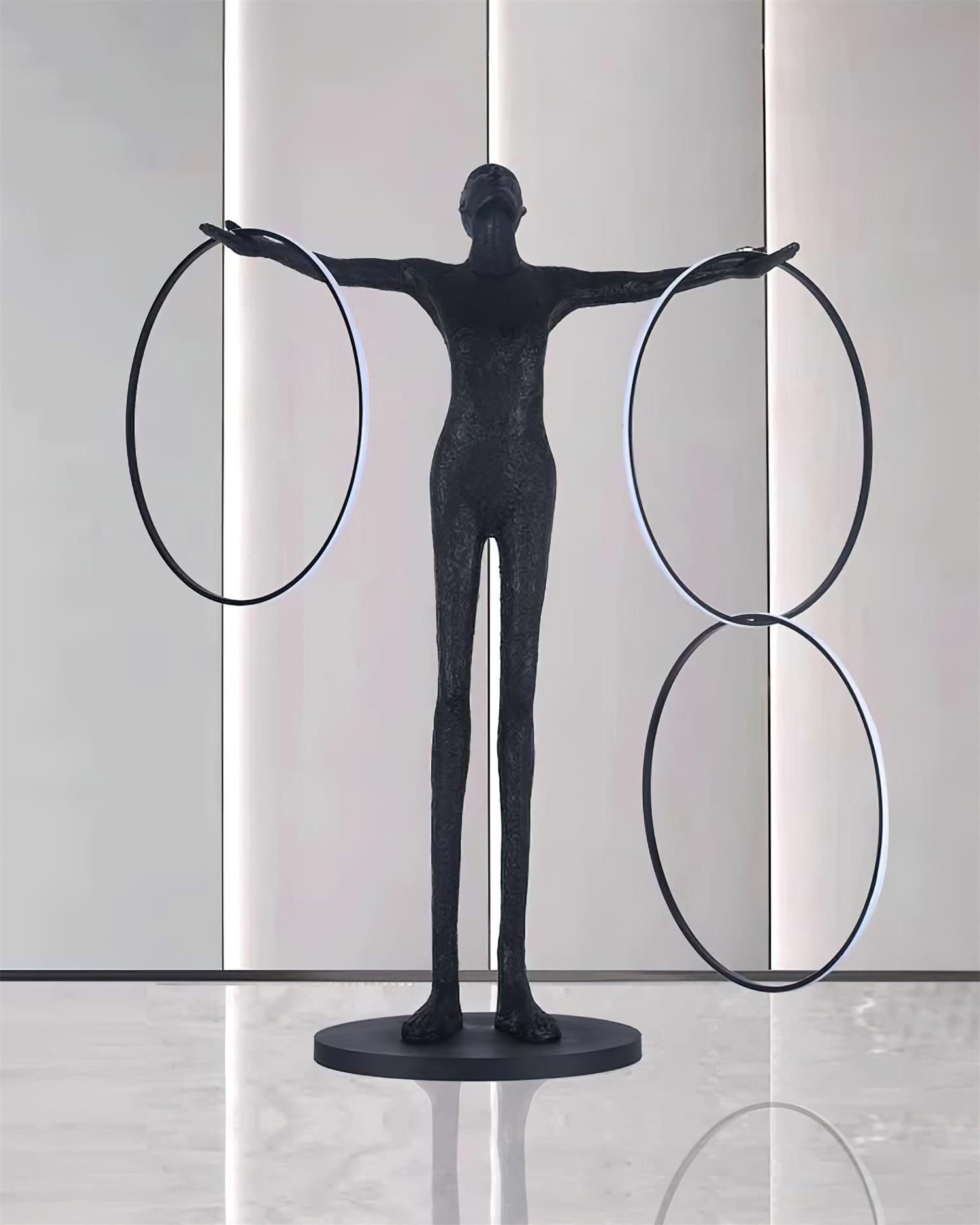 Eclipsa Dual-Ring Sculptural Black Metal Floor Lamp - Blowlighting
