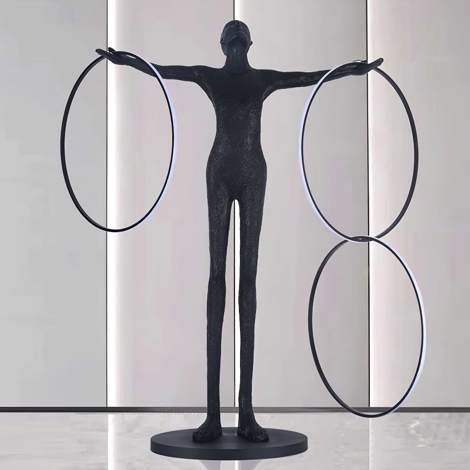 Eclipsa Dual-Ring Sculptural Black Metal Floor Lamp - Blowlighting
