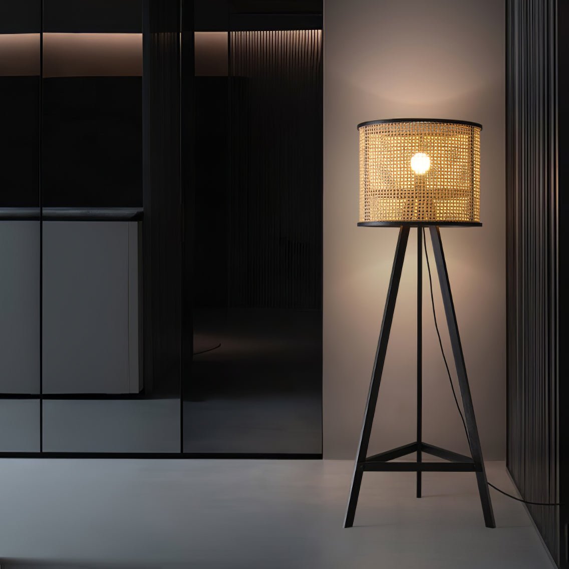 Olsolyra Rattan Woven Tripod Floor Lamp - Blowlighting