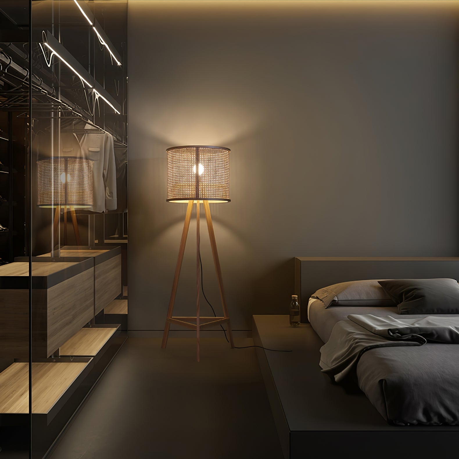 Olsolyra Rattan Woven Tripod Floor Lamp - Blowlighting