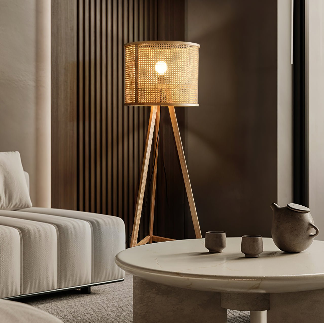 Olsolyra Rattan Woven Tripod Floor Lamp - Blowlighting