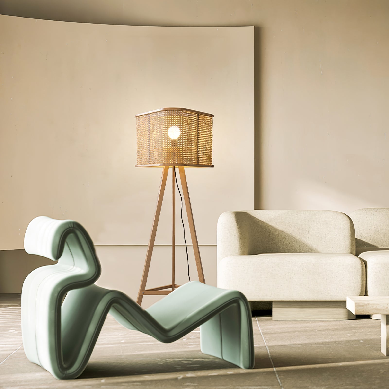 Olsolyra Rattan Woven Tripod Floor Lamp - Blowlighting