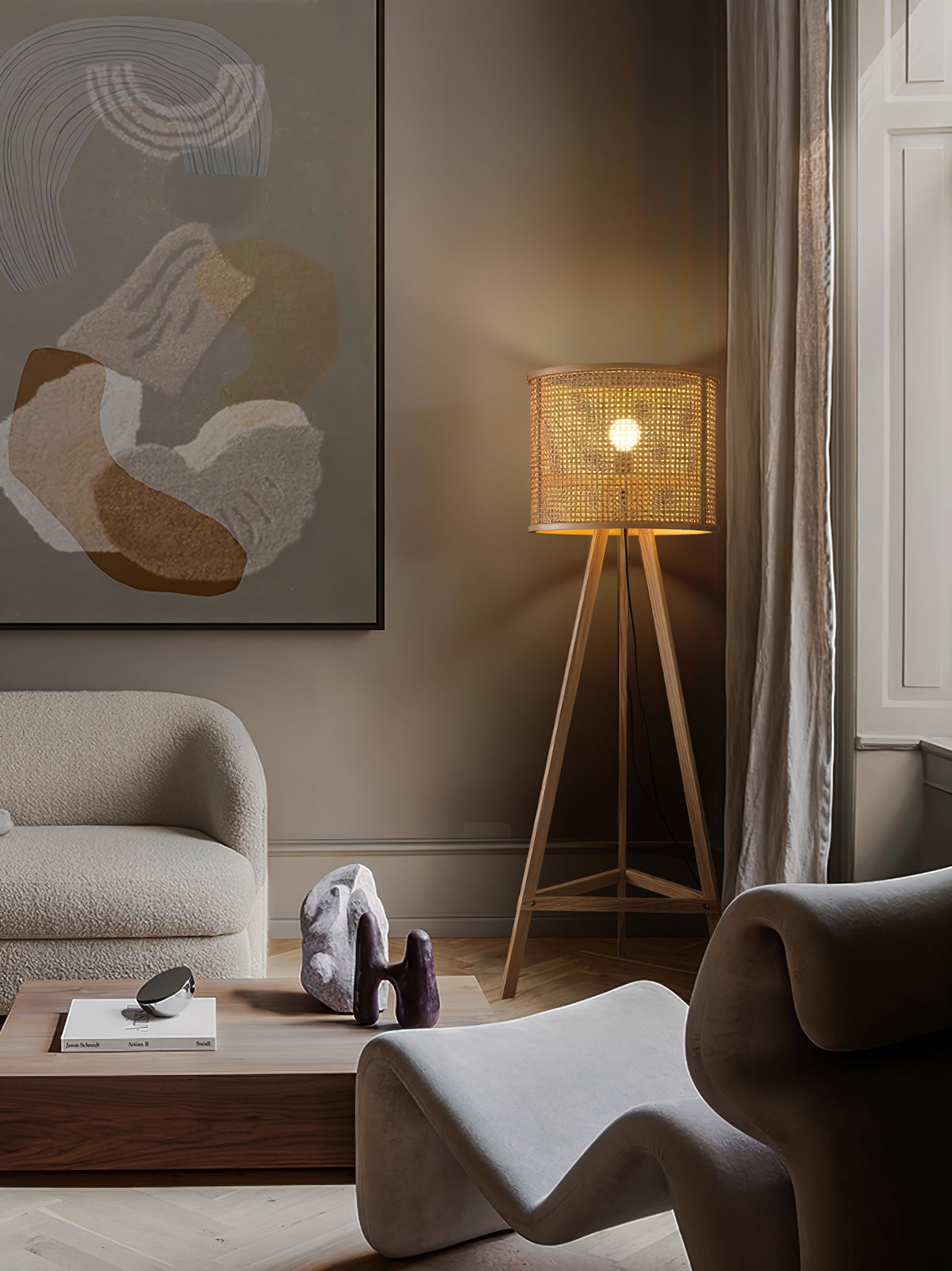 Olsolyra Rattan Woven Tripod Floor Lamp - Blowlighting