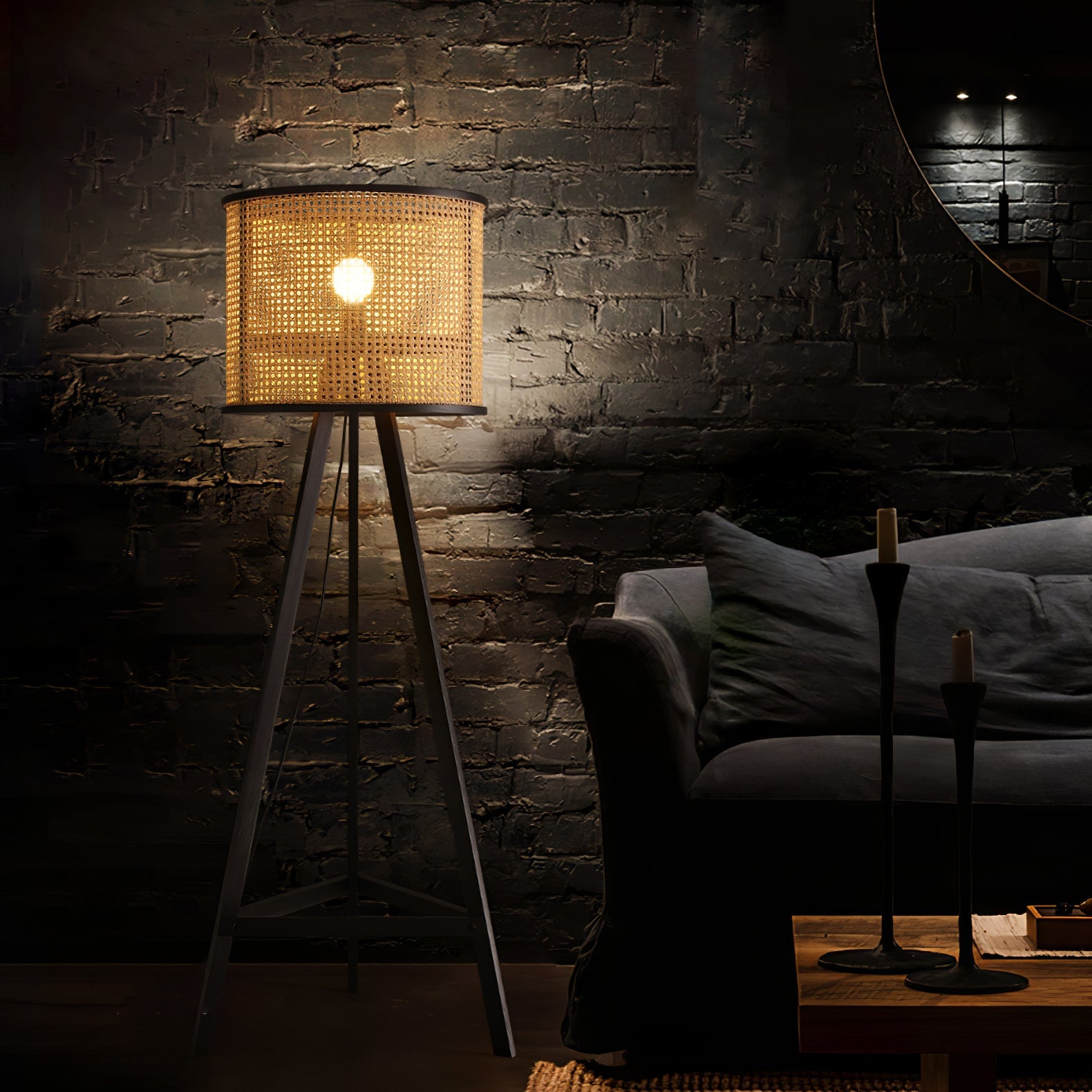 Olsolyra Rattan Woven Tripod Floor Lamp - Blowlighting