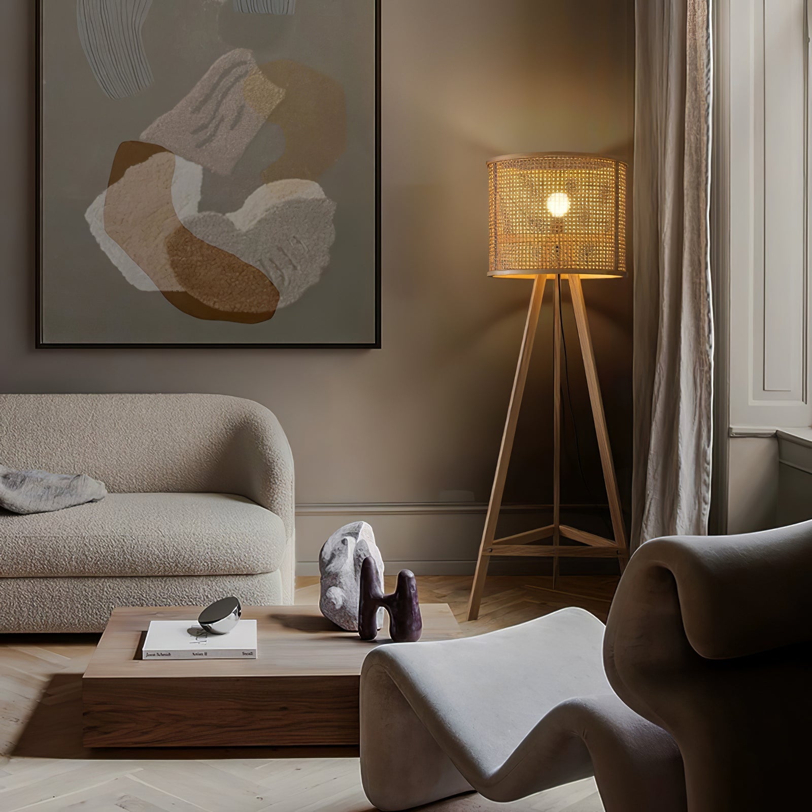 Olsolyra Rattan Woven Tripod Floor Lamp - Blowlighting