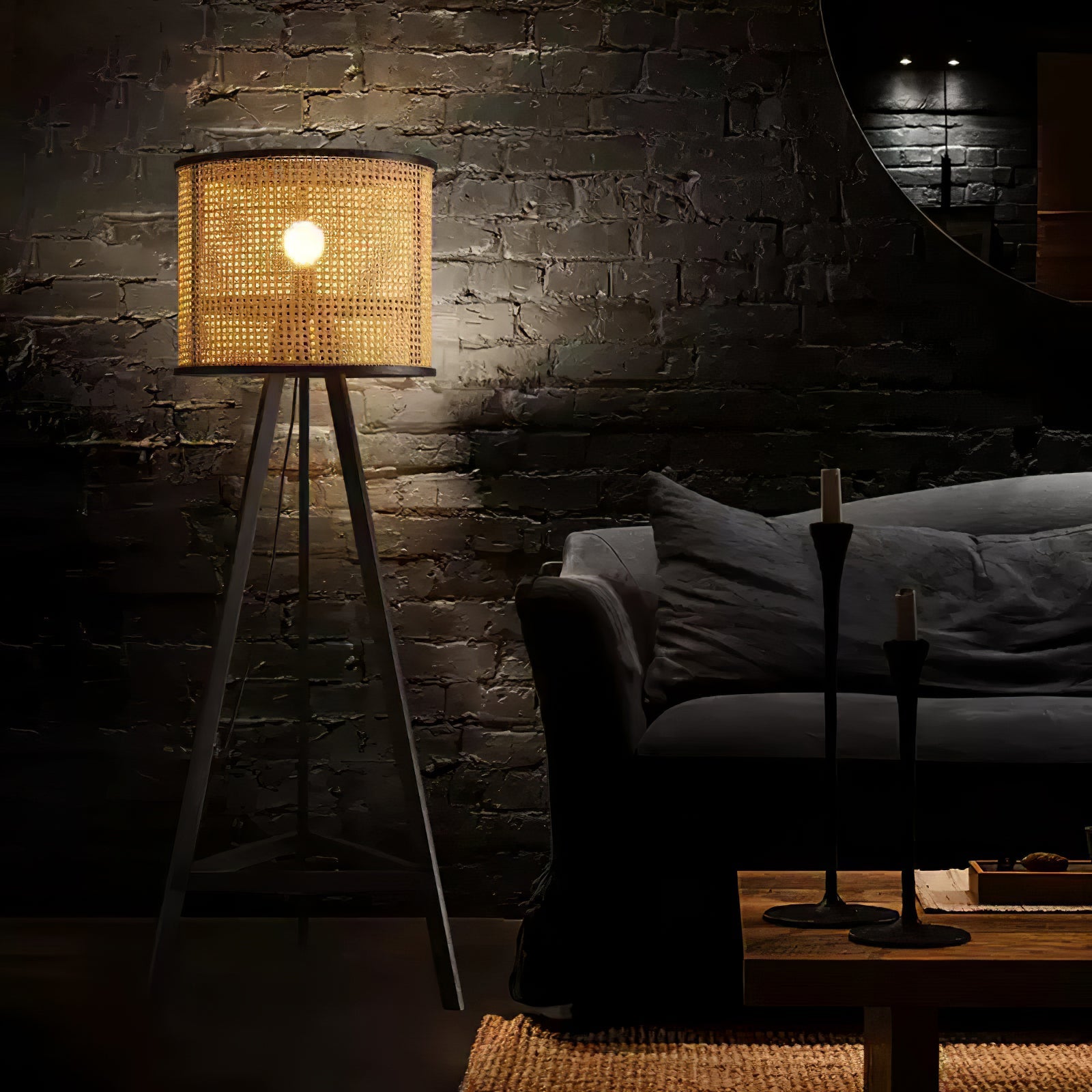 Olsolyra Rattan Woven Tripod Floor Lamp - Blowlighting