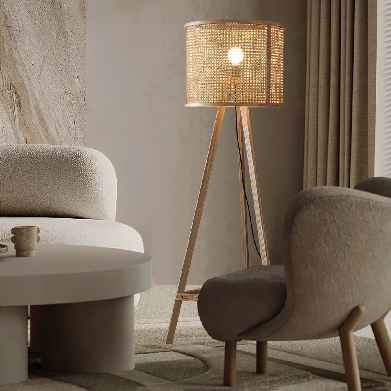 Olsolyra Rattan Woven Tripod Floor Lamp - Blowlighting
