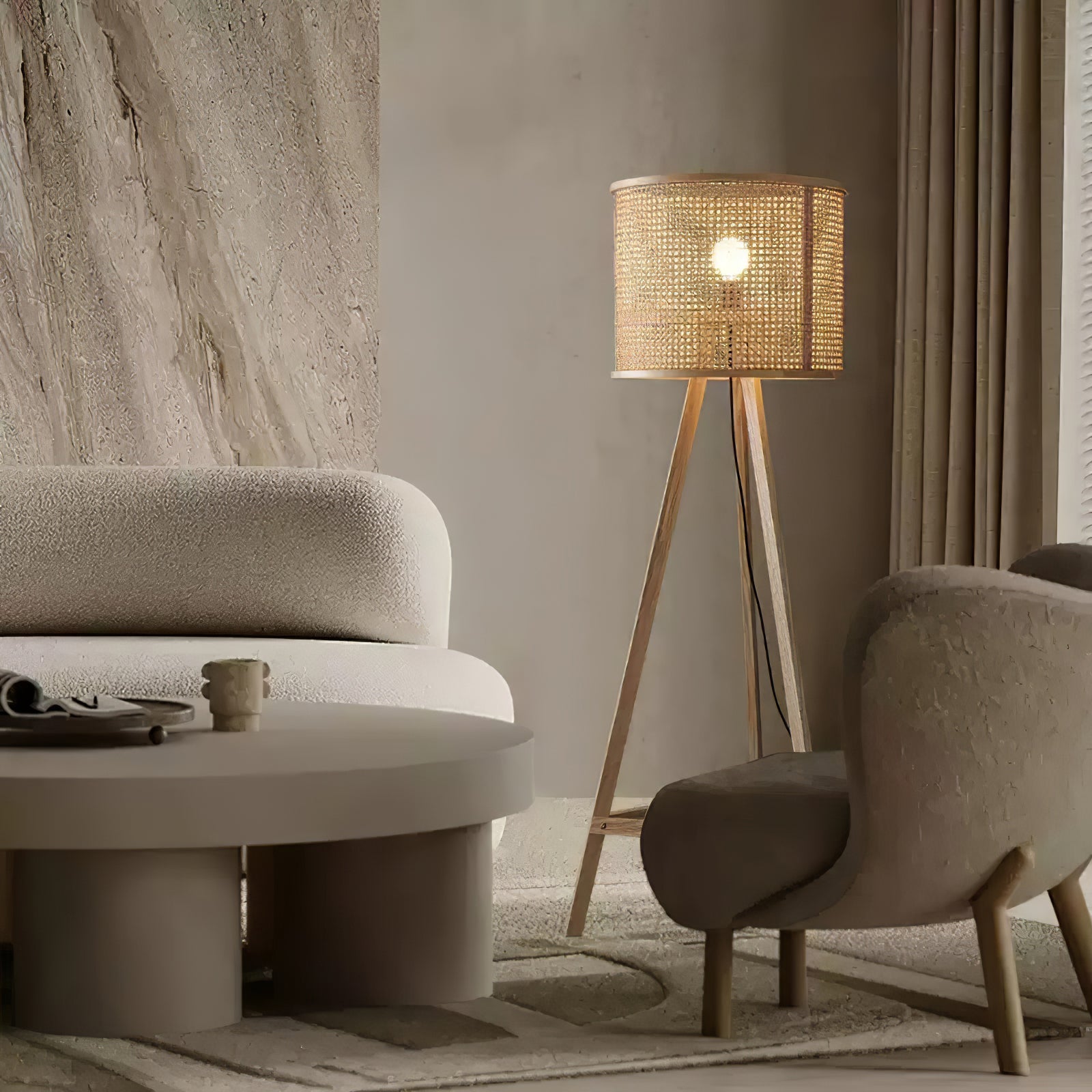 Olsolyra Rattan Woven Tripod Floor Lamp - Blowlighting