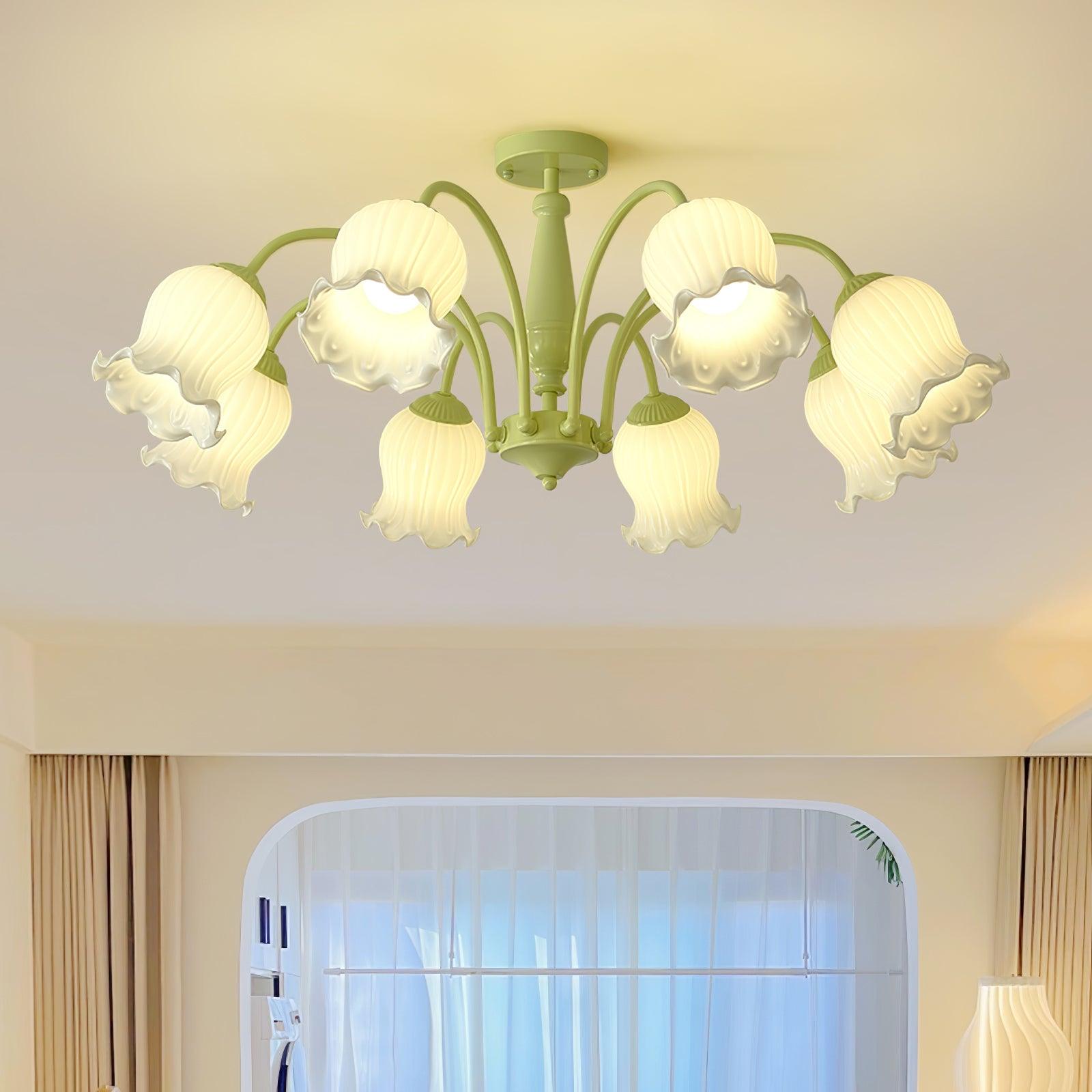 Lustra Trumpet Chandelier Floral Pastel Glass Petals - Blowlighting