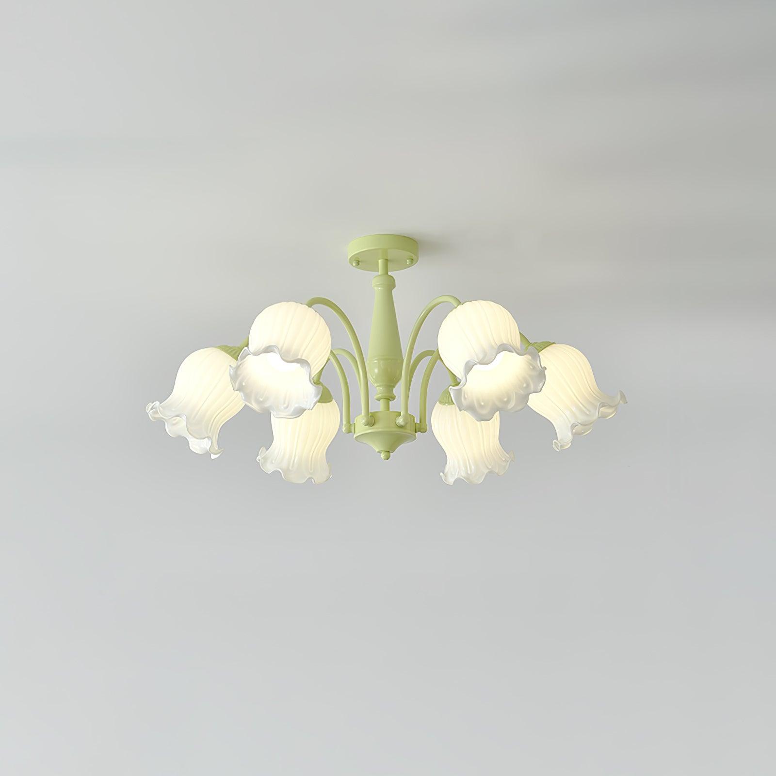 Lustra Trumpet Chandelier Floral Pastel Glass Petals - Blowlighting