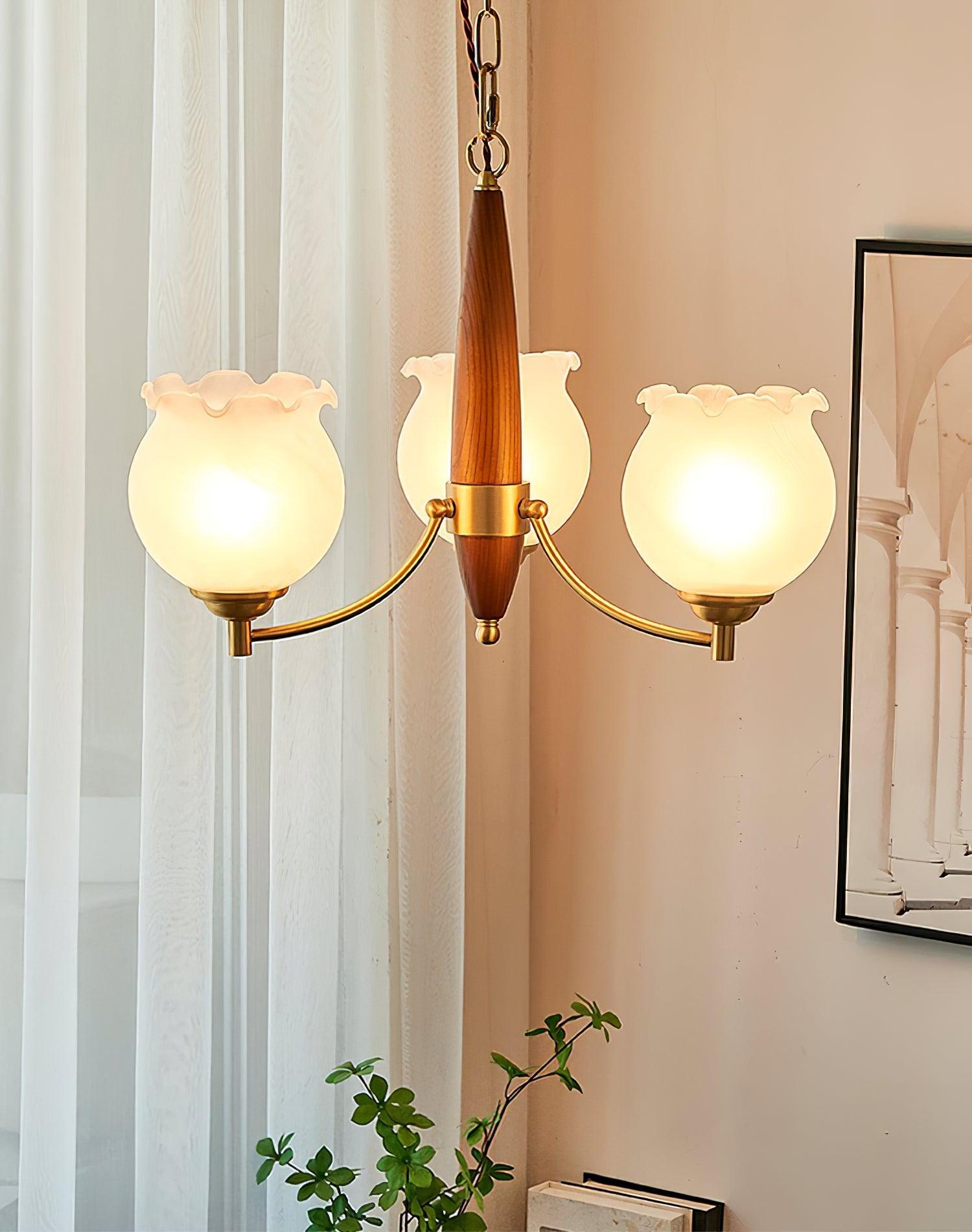 Tulips Glass Wood Chandelier - Blowlighting