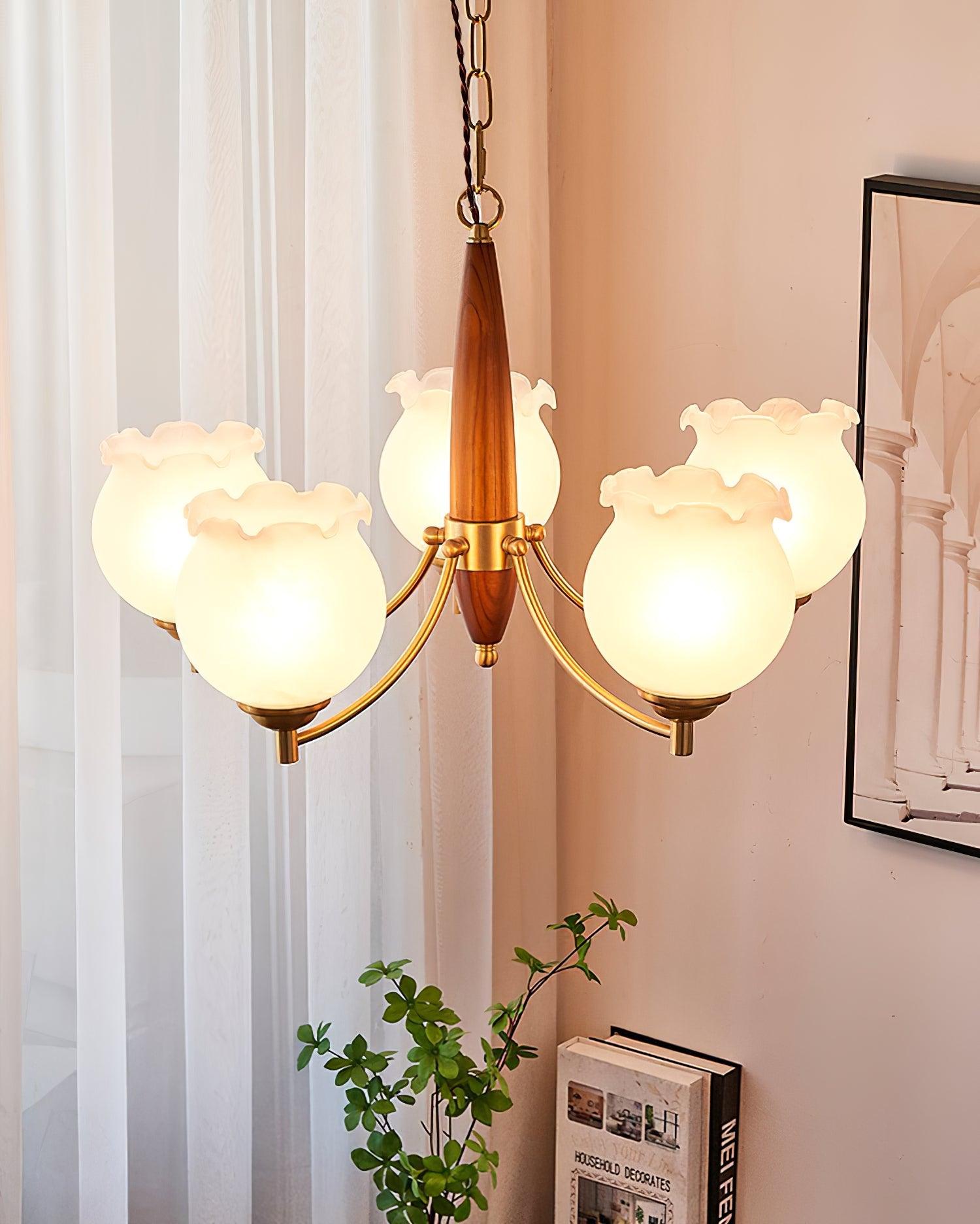 Tulips Glass Wood Chandelier - Blowlighting