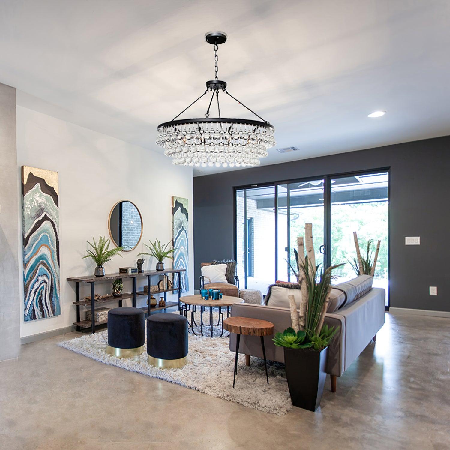 Avelis Postmodern Luxury Unique Tiered Crystal Chandelier - Blowlighting