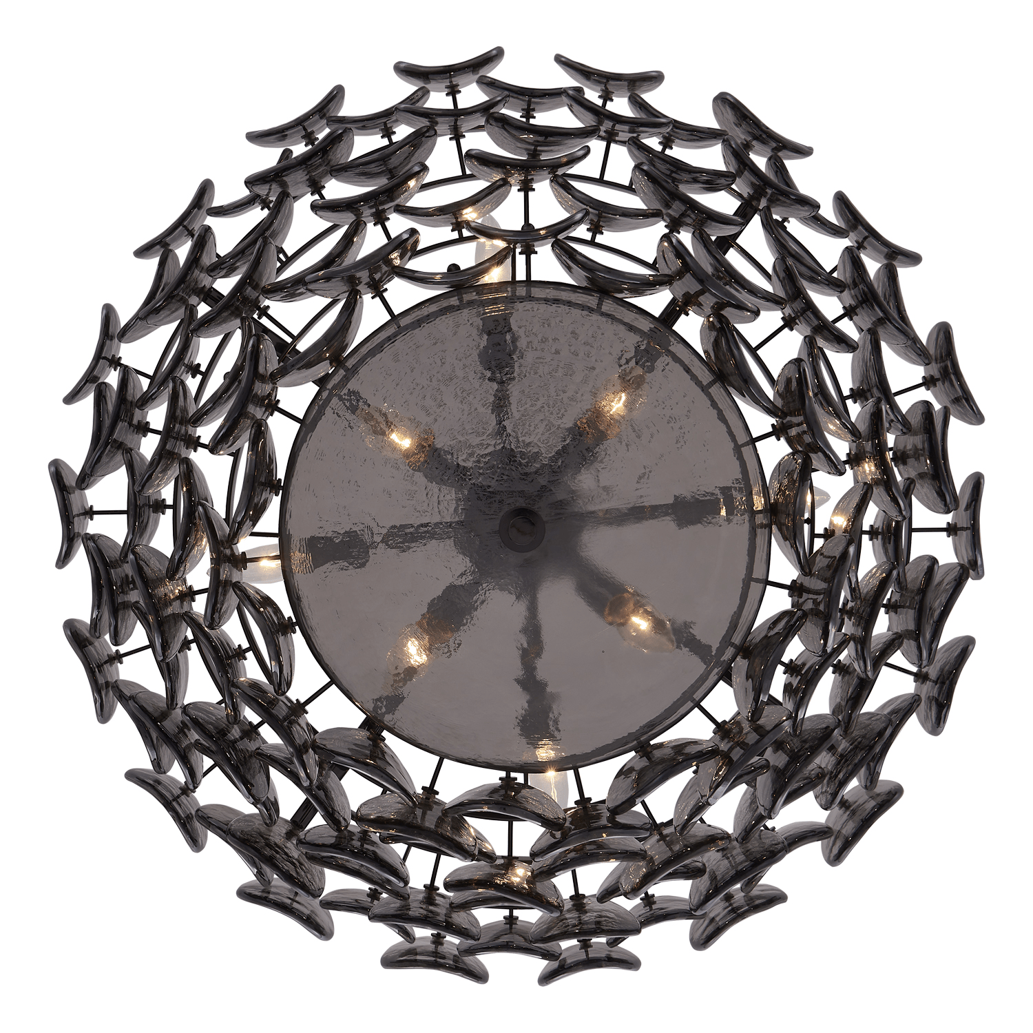 Aurora Chandelier Amber Glass Disc Fish Scale Brass - Blowlighting