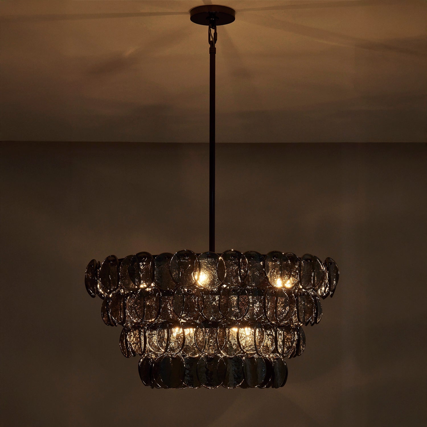 Aurora Chandelier Amber Glass Disc Fish Scale Brass - Blowlighting