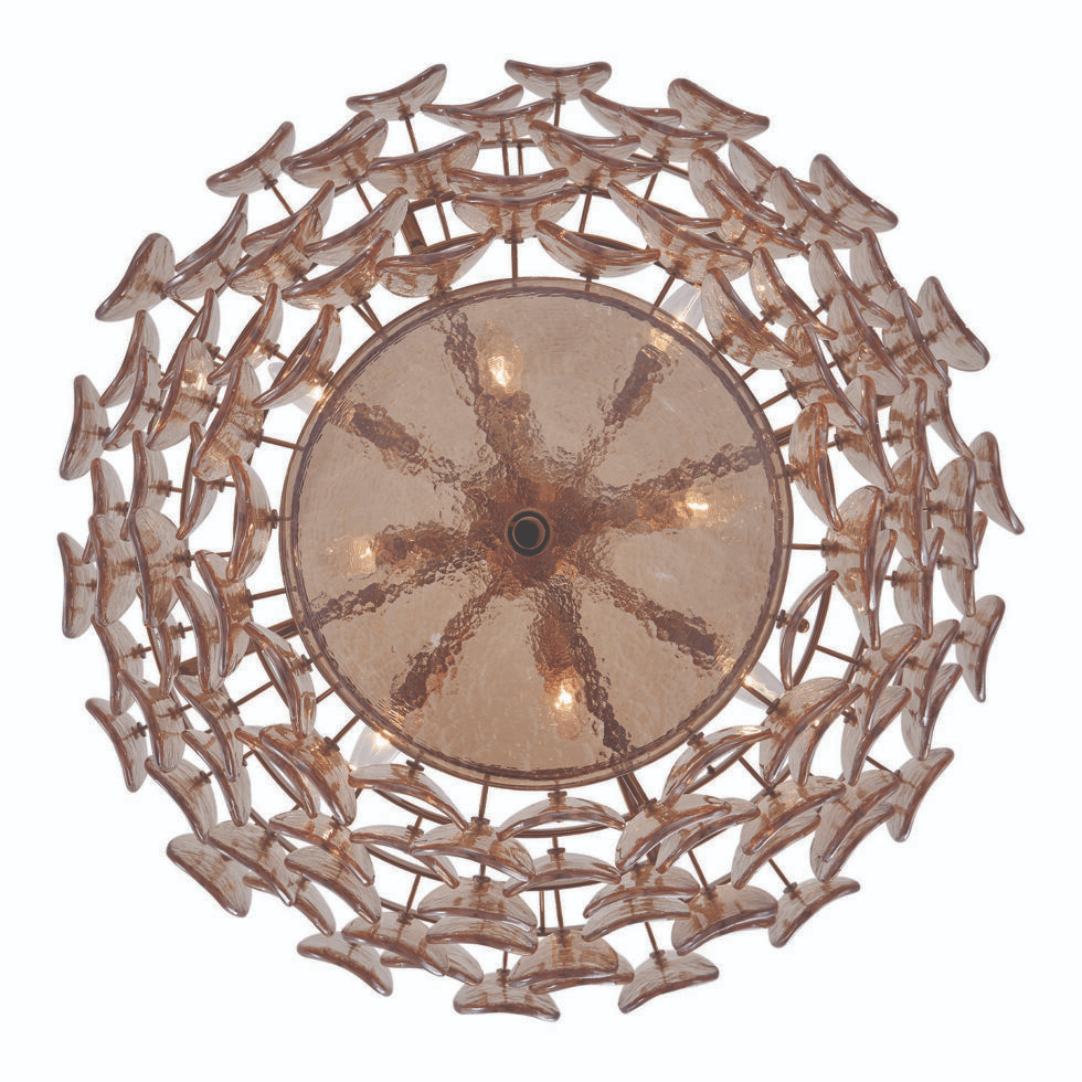 Aurora Chandelier Amber Glass Disc Fish Scale Brass - Blowlighting