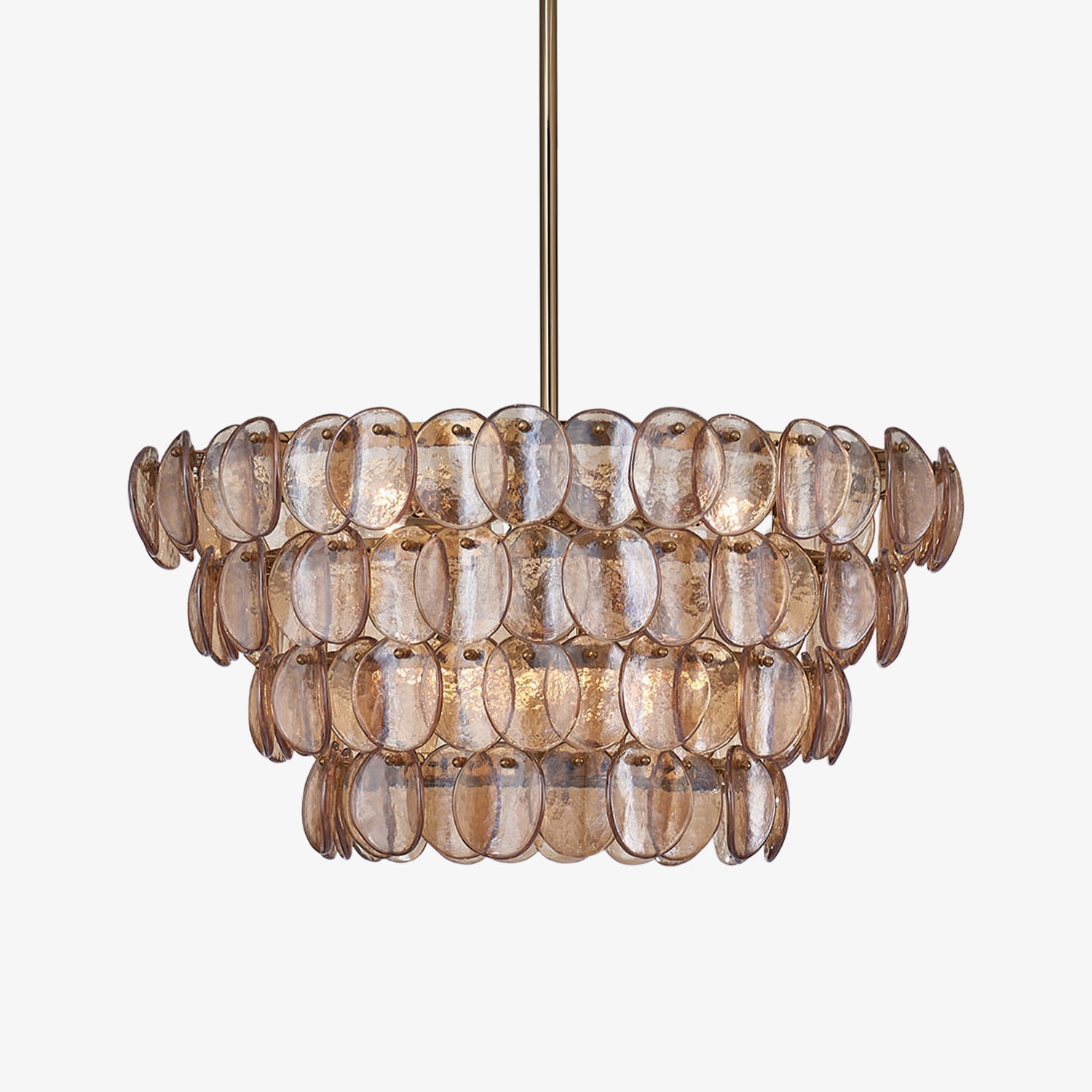 Aurora Chandelier Amber Glass Disc Fish Scale Brass - Blowlighting