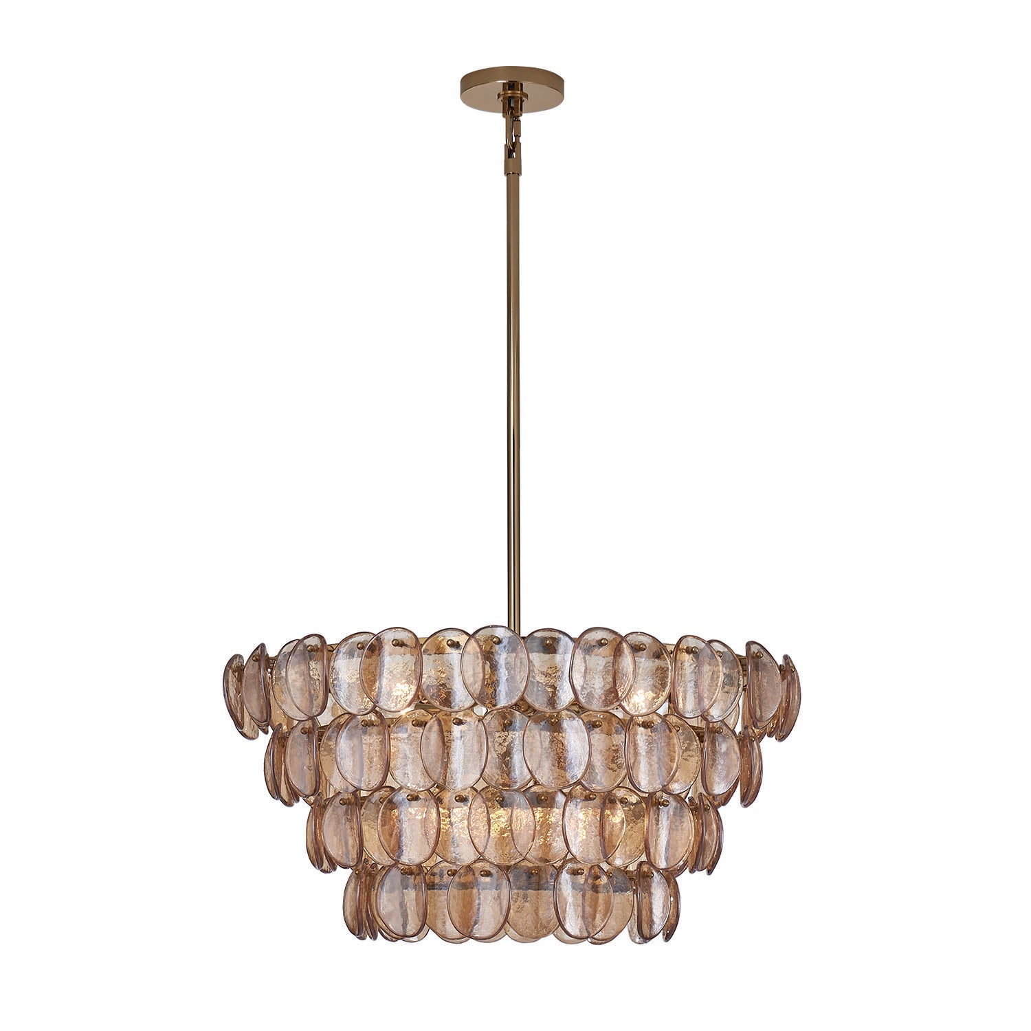 Aurora Chandelier Amber Glass Disc Fish Scale Brass - Blowlighting