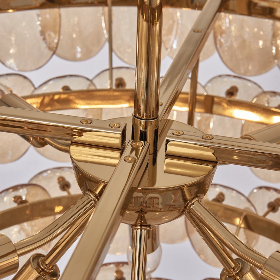 Aurora Chandelier Amber Glass Disc Fish Scale Brass - Blowlighting