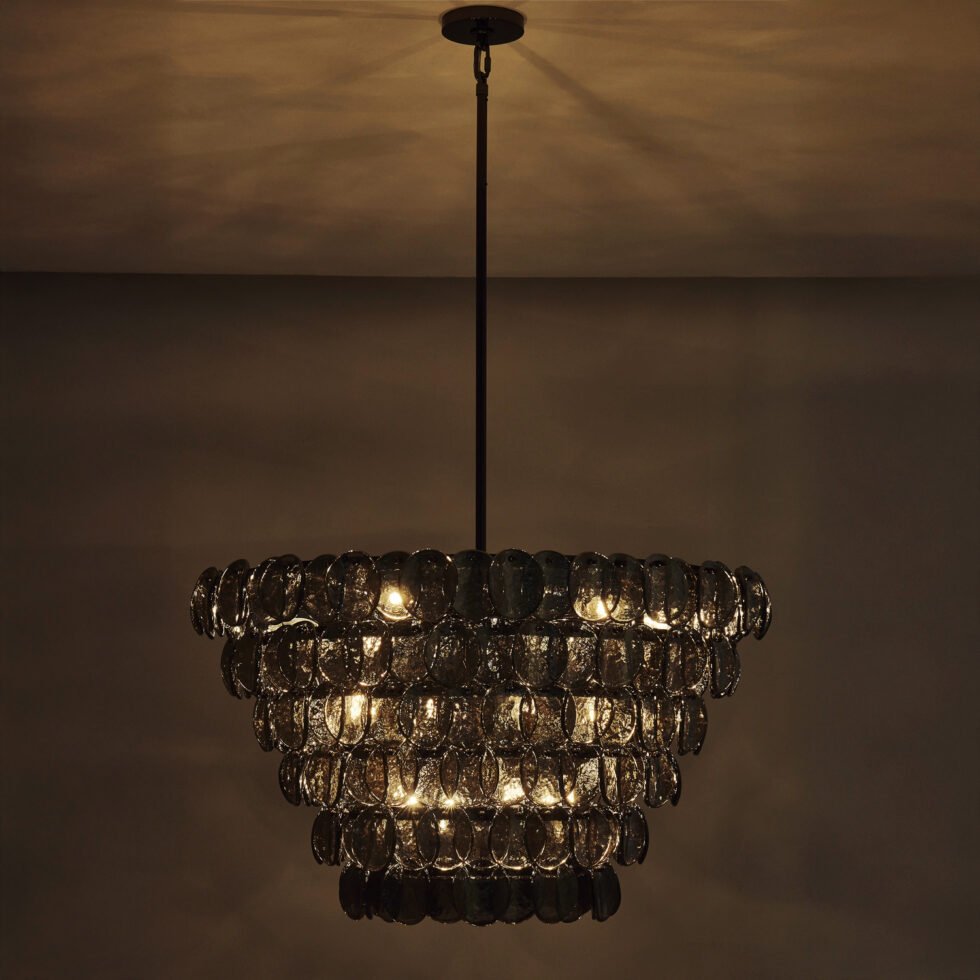 Aurora Chandelier Large Amber Glass Disc Fish Scale Brass - Blowlighting
