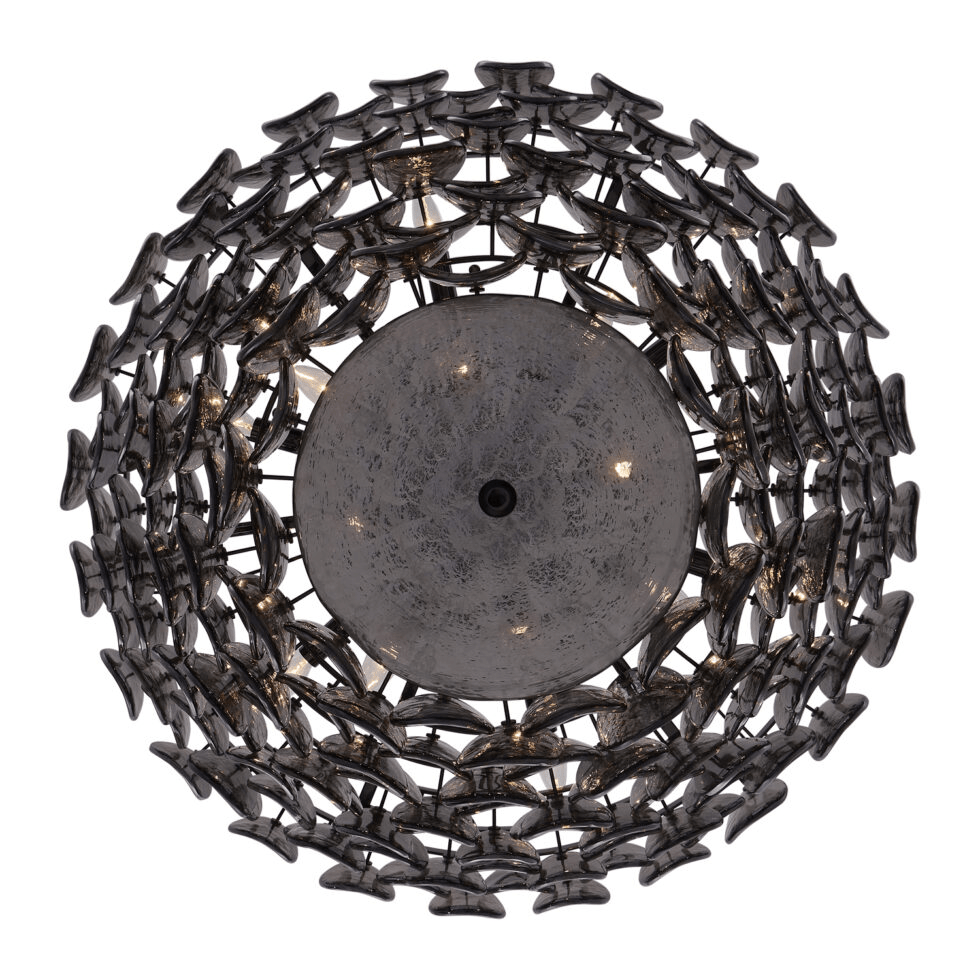 Aurora Chandelier Large Amber Glass Disc Fish Scale Brass - Blowlighting
