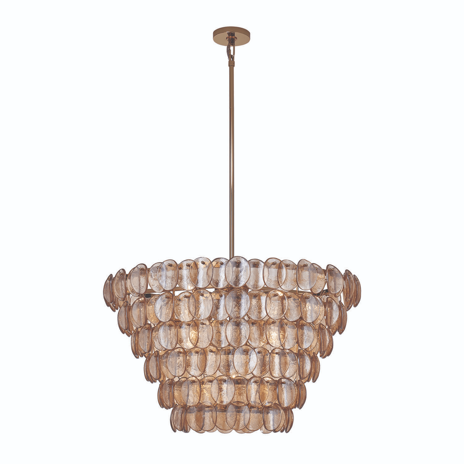 Aurora Chandelier Large Amber Glass Disc Fish Scale Brass - Blowlighting