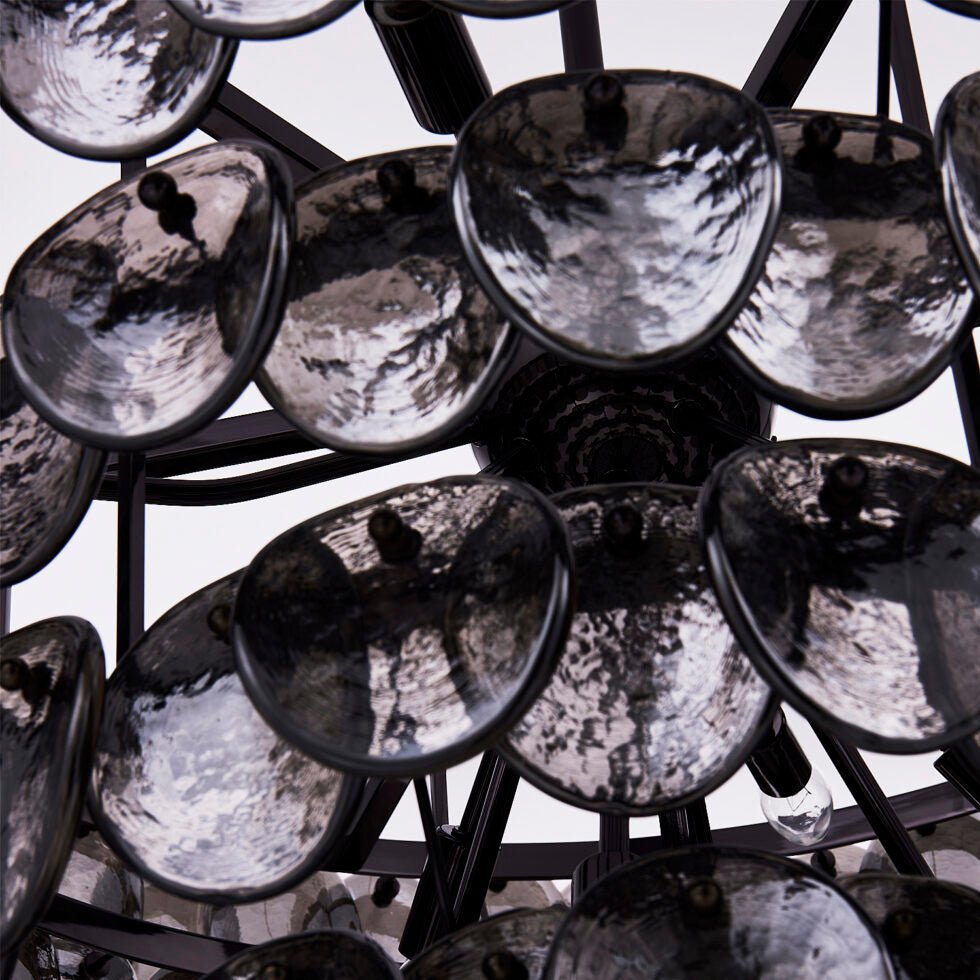 Aurora Chandelier Large Amber Glass Disc Fish Scale Brass - Blowlighting