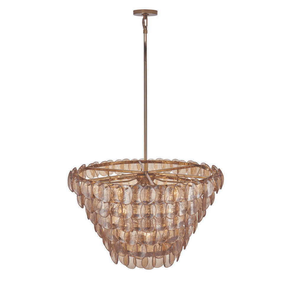 Aurora Chandelier Large Amber Glass Disc Fish Scale Brass - Blowlighting