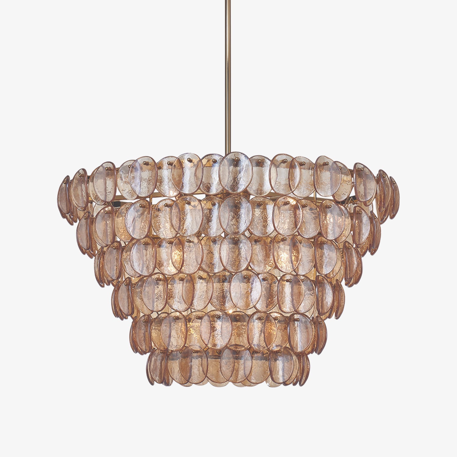 Aurora Chandelier Large Amber Glass Disc Fish Scale Brass - Blowlighting