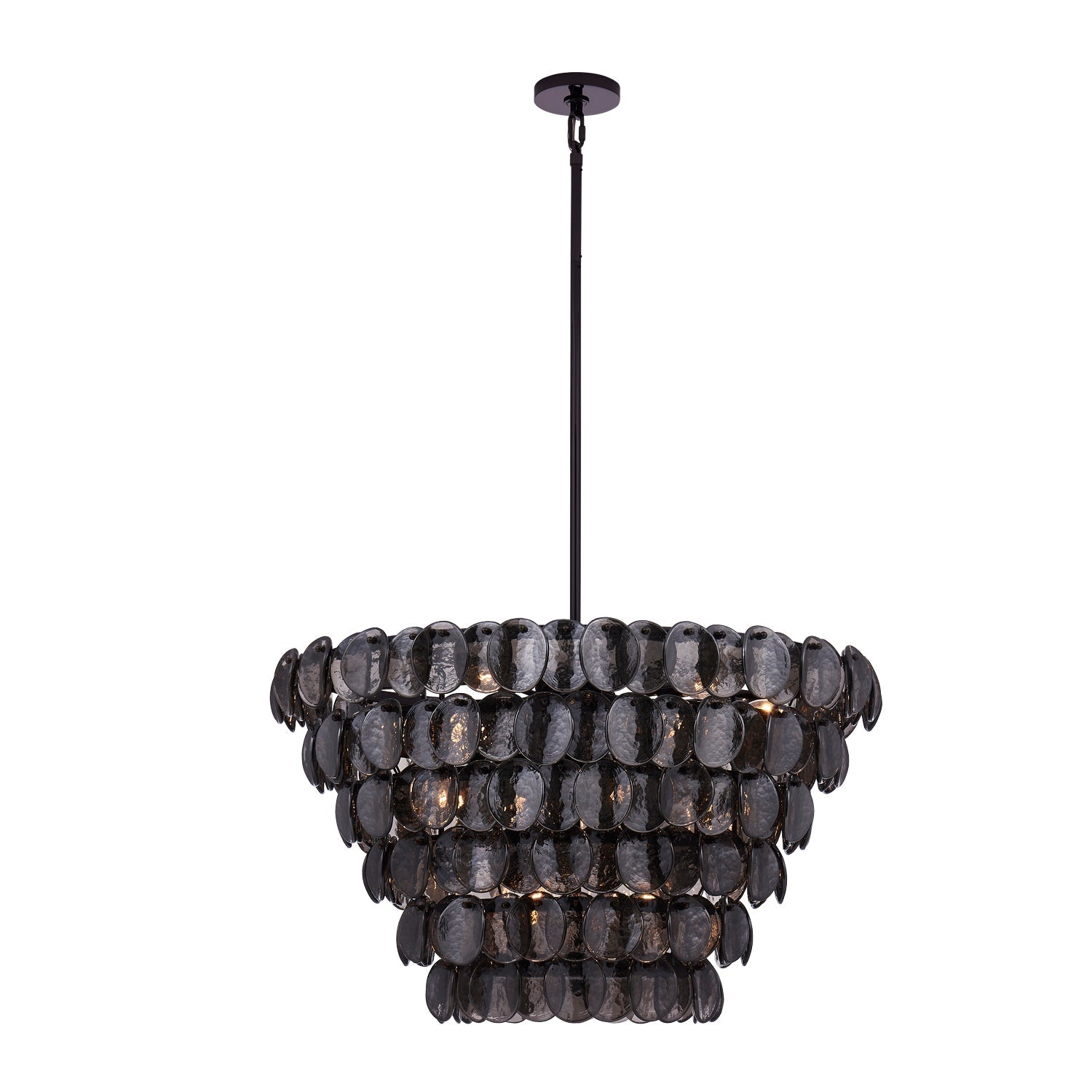 Aurora Chandelier Large Amber Glass Disc Fish Scale Brass - Blowlighting