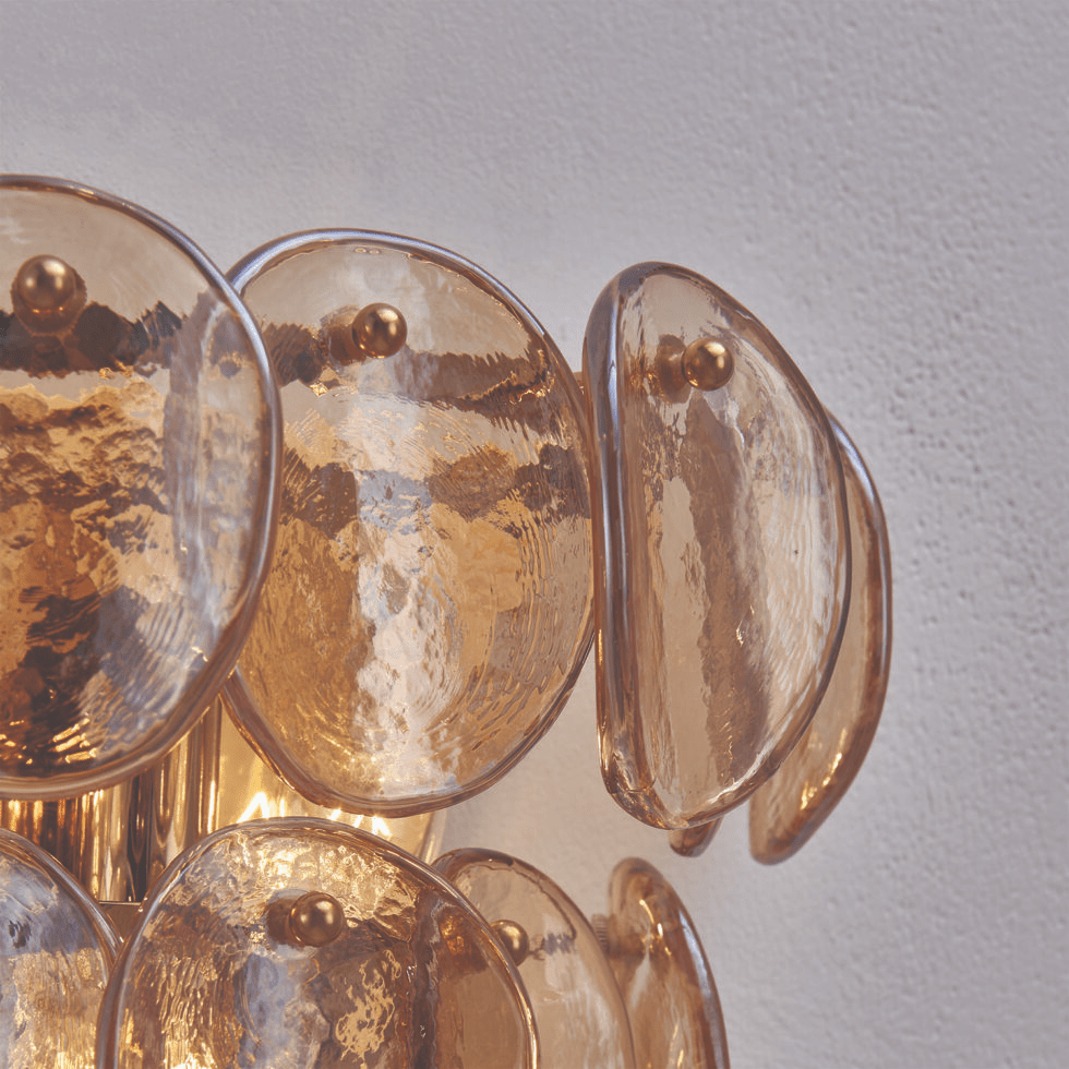 Aurora Wall Lamp Amber Glass Disc Fish Scale Brass - Blowlighting