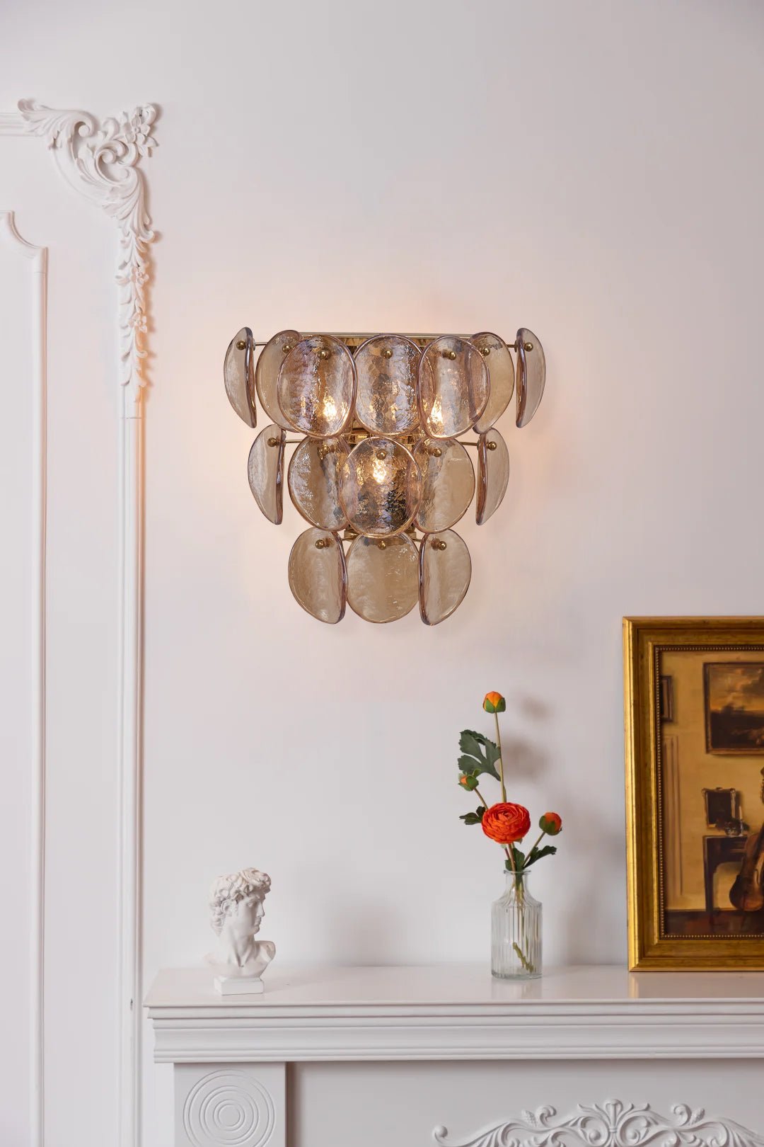 Aurora Wall Lamp Amber Glass Disc Fish Scale Brass - Blowlighting