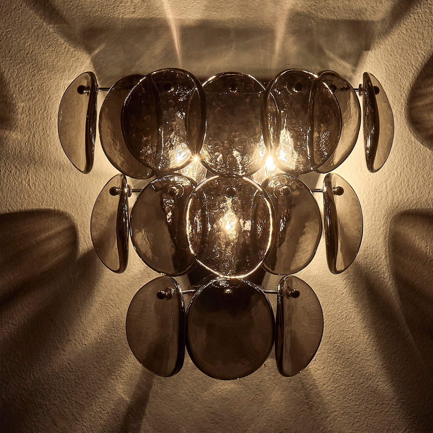Aurora Wall Lamp Amber Glass Disc Fish Scale Brass - Blowlighting