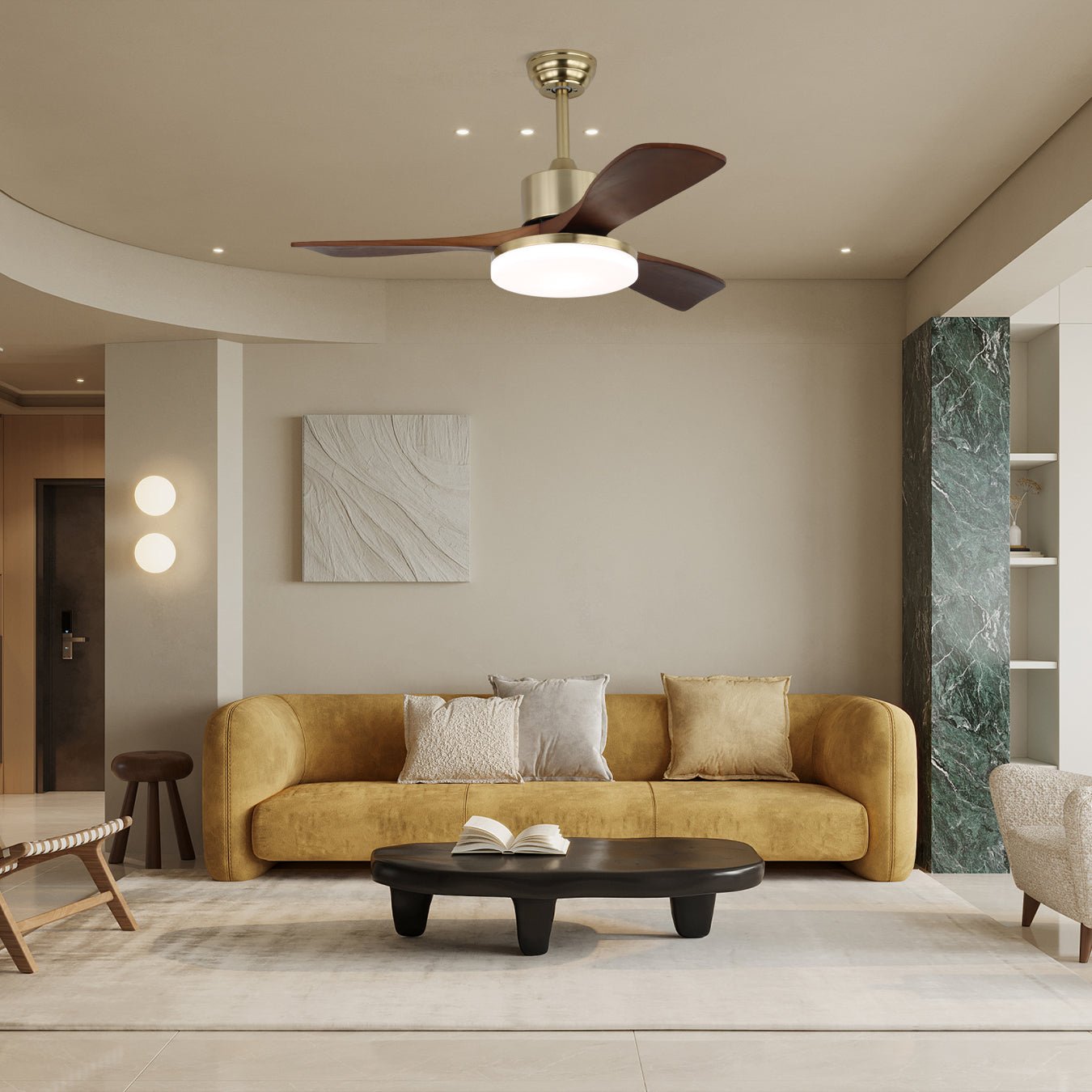 Selora Brass Wood Ceiling Fan Light - Blowlighting