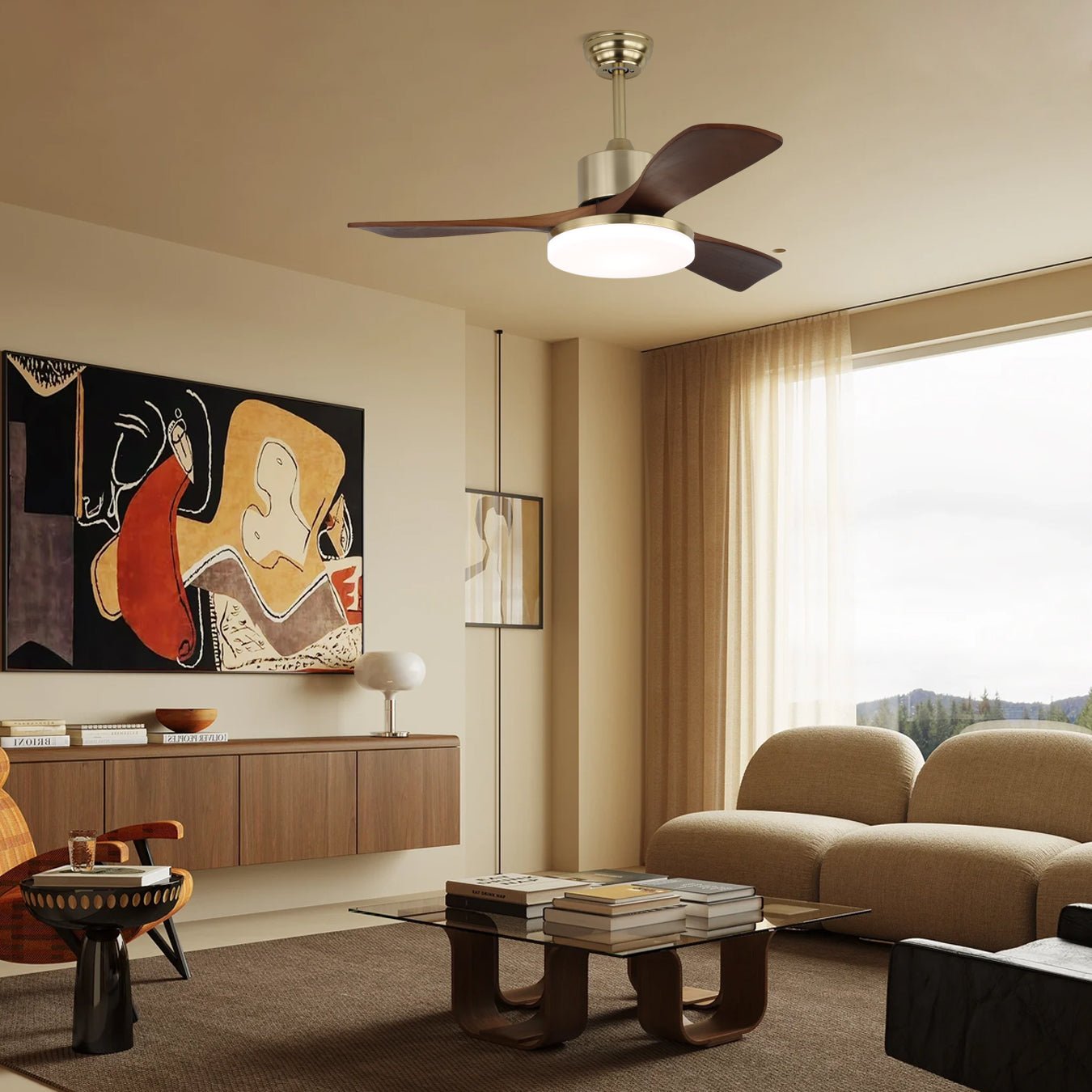 Selora Brass Wood Ceiling Fan Light - Blowlighting
