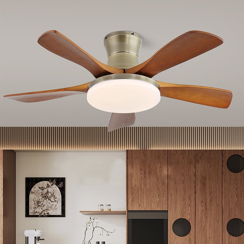 Elara Modern Brass Wood Ceiling Fan Light - Blowlighting