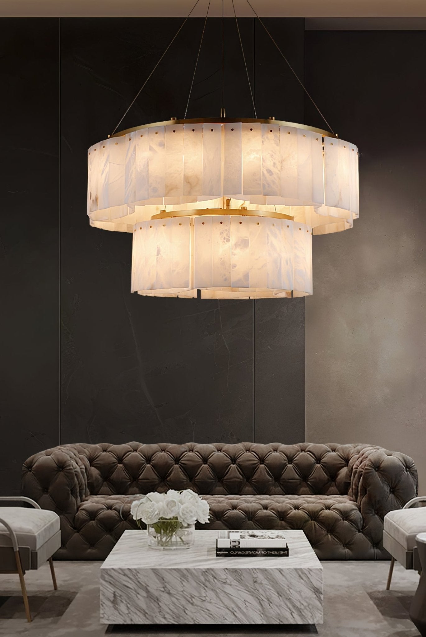 Ilveliel Double Tier Alabaster Pendant Light - Blowlighting