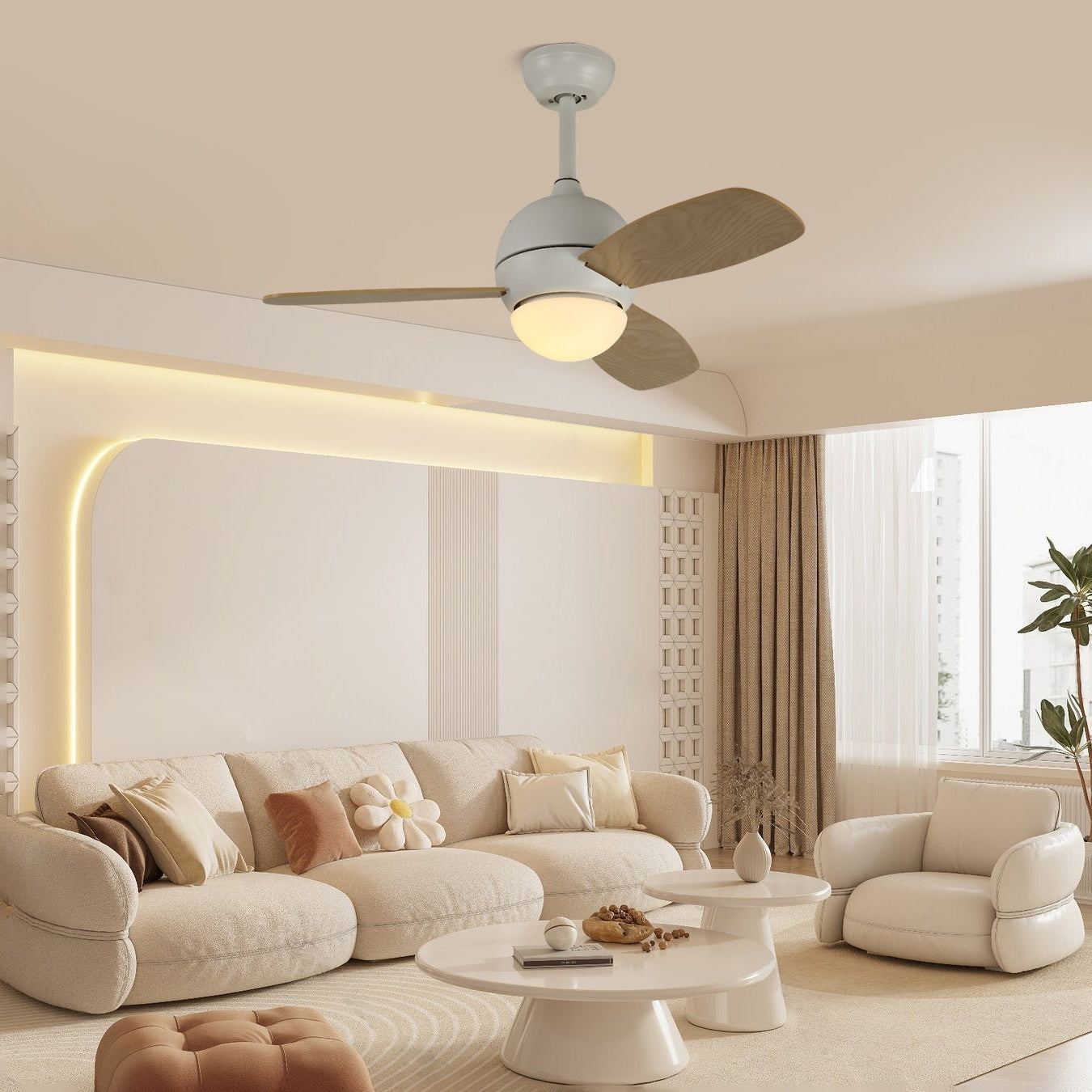 Nerina Minimalist White Wood Ceiling Fan Light - Blowlighting