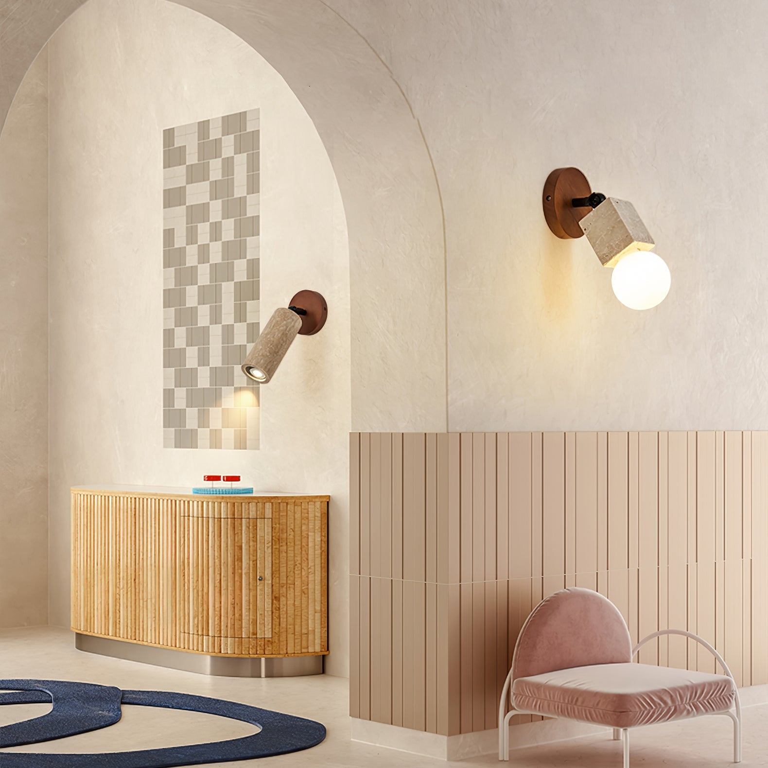 Cesilyra Swivel Cylinder Travertine Wall Light - Blowlighting