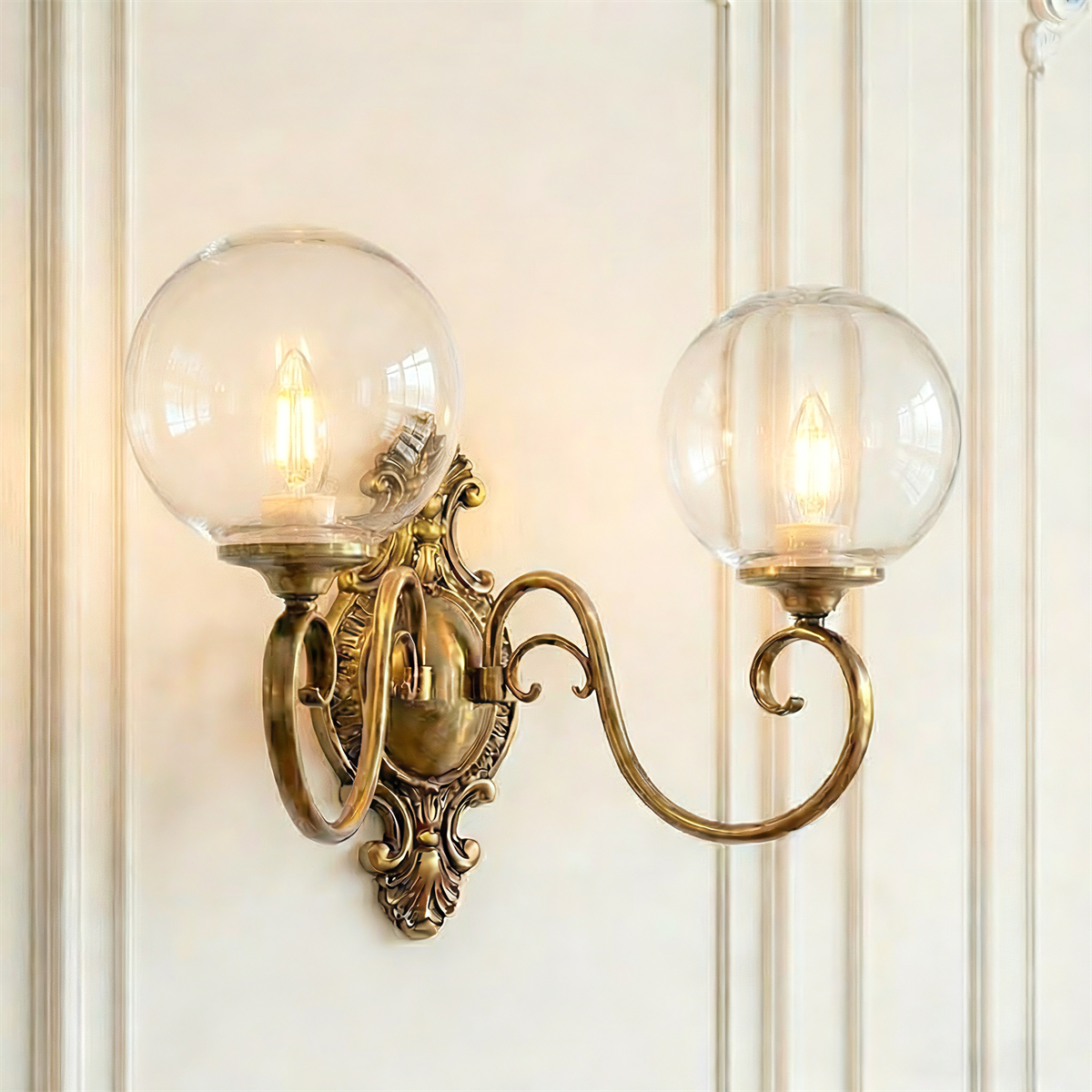 Tarose Vintage Brass Glass Wall Lamp