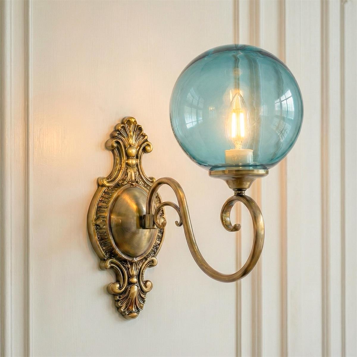 Tarose Vintage Brass Glass Wall Lamp