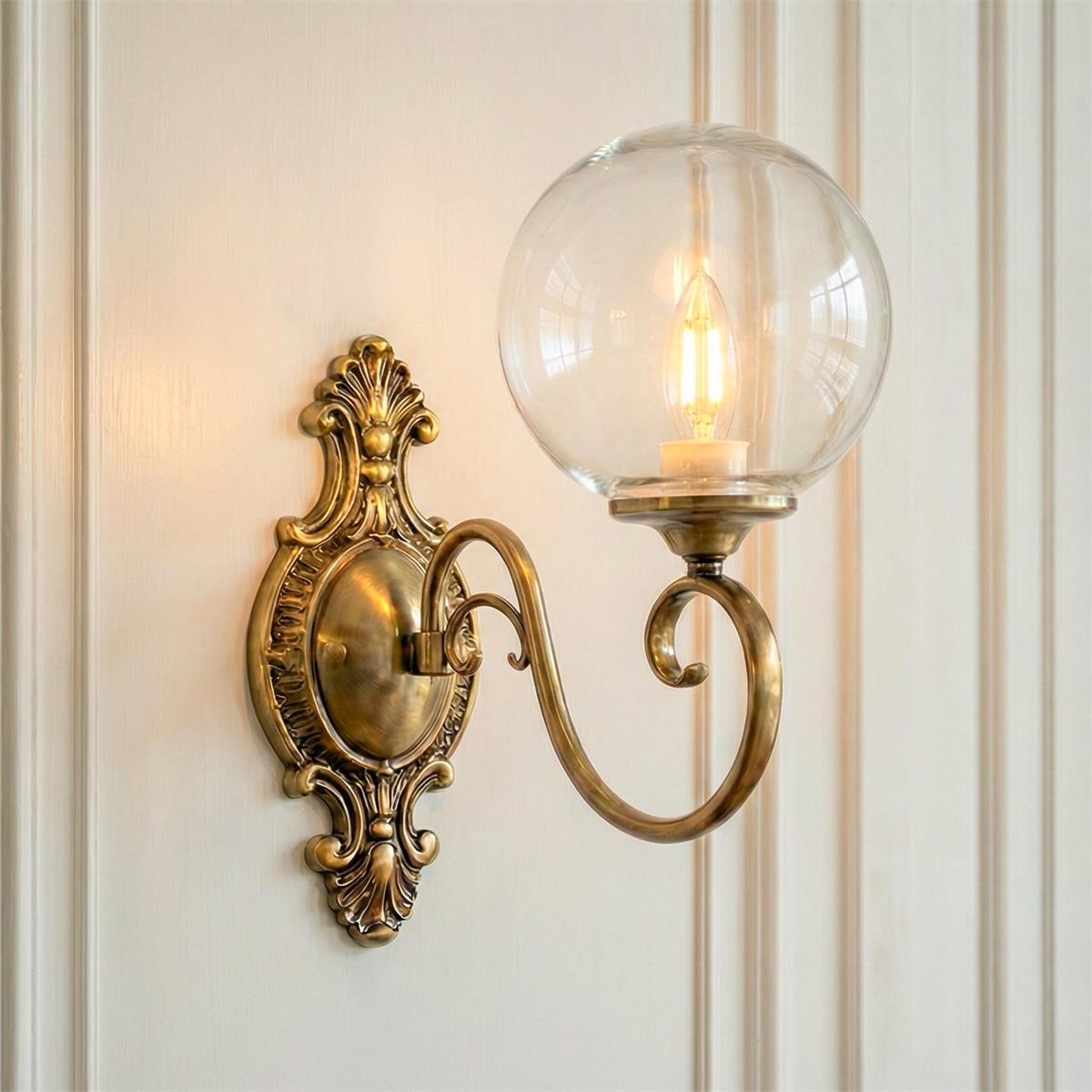 Tarose Vintage Brass Glass Wall Lamp