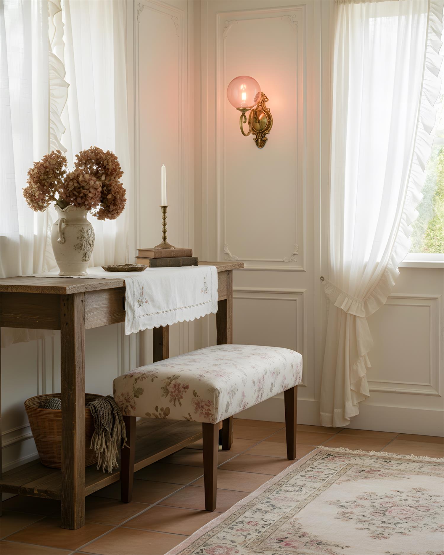 Tarose Vintage Brass Glass Wall Lamp