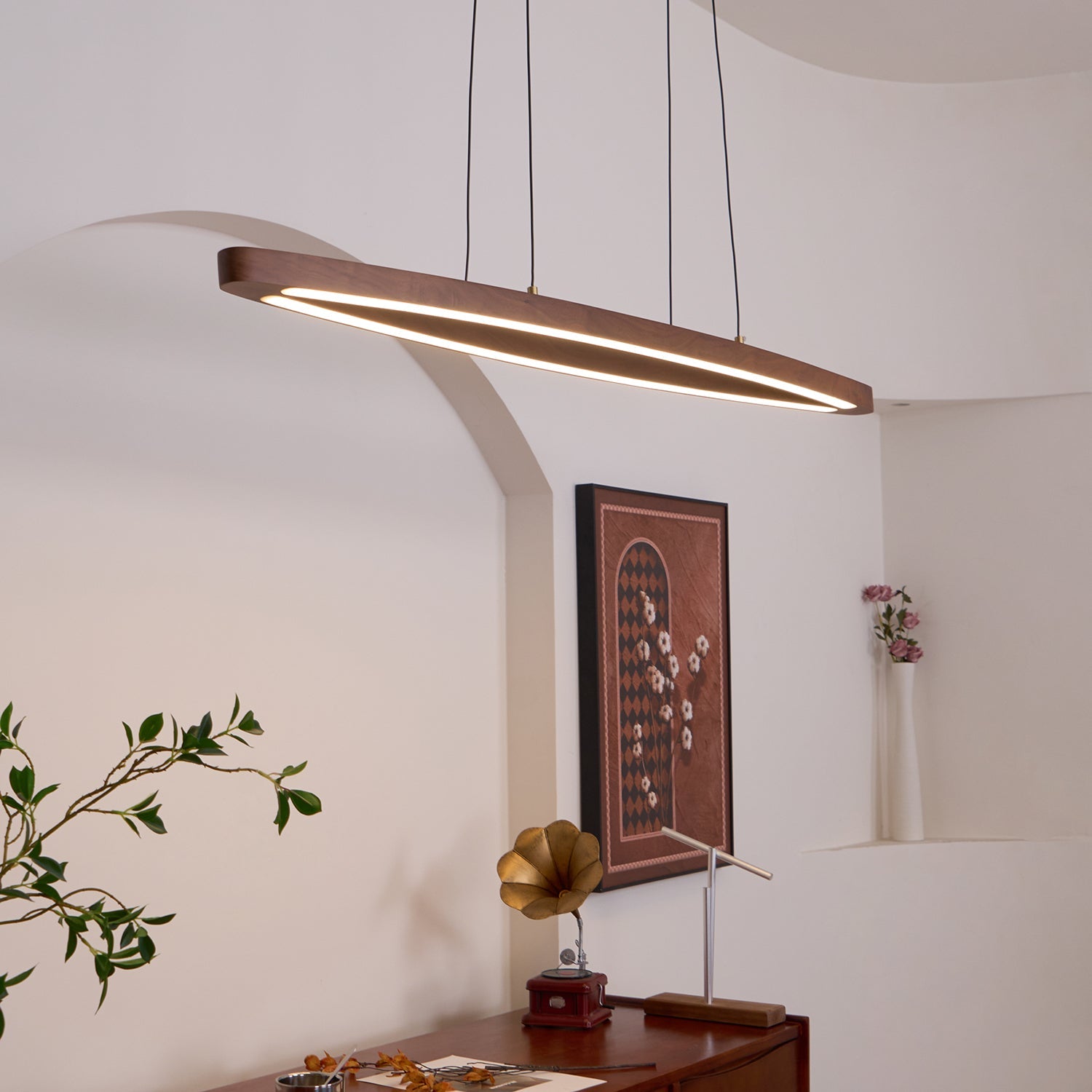 Walnut Arc Linear Pendant Lamp - Blowlighting