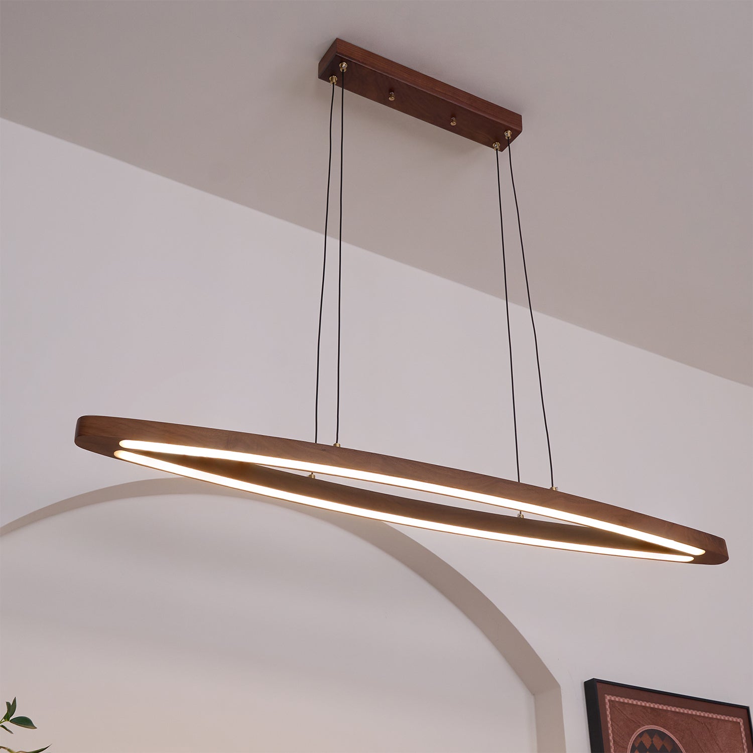 Walnut Arc Linear Pendant Lamp - Blowlighting